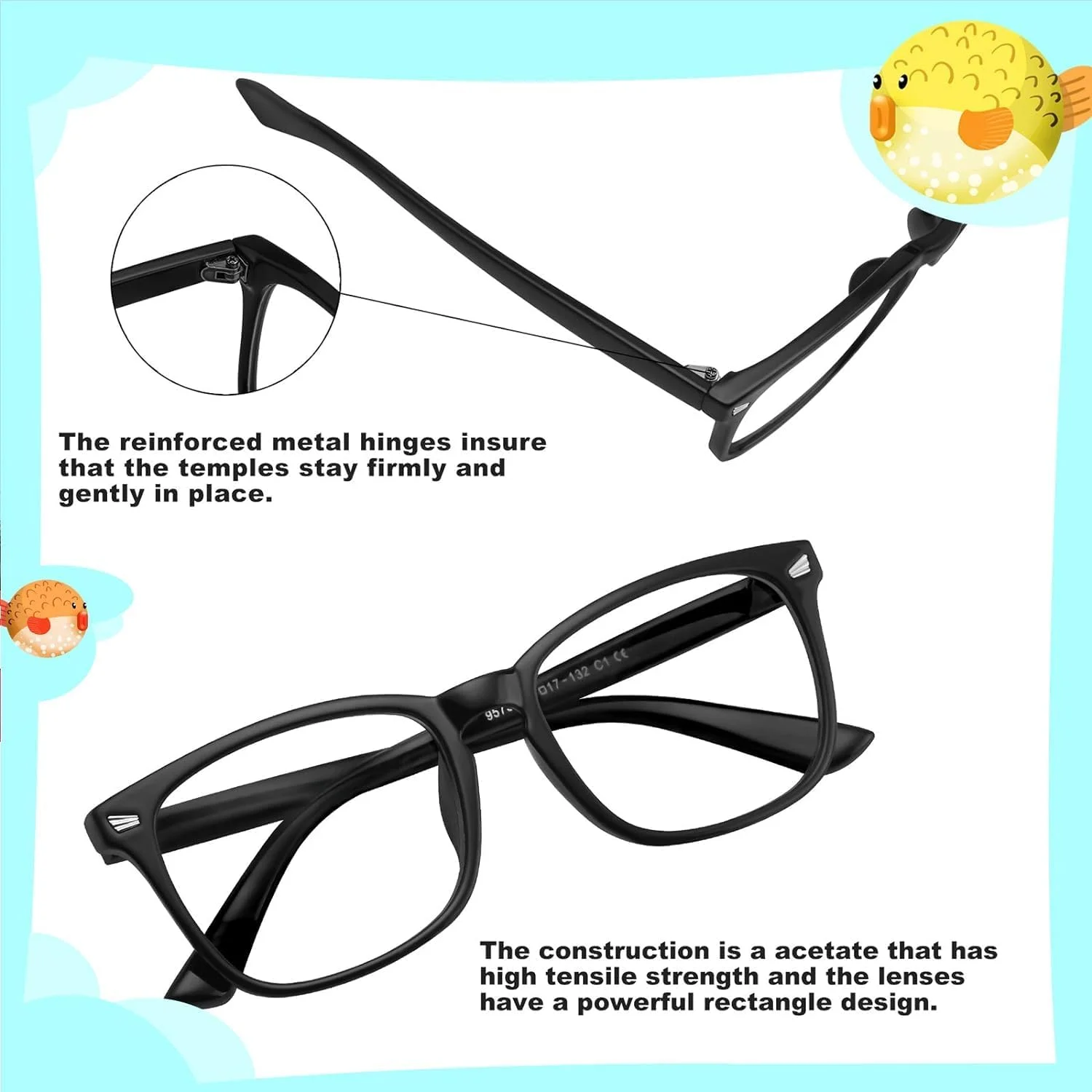 دو عدد عینک مسدود کننده نور آبی کودکان، مناسب بازی های کامپیوتری و تماشای تلویزیون، فریم عینک سبک وزن (مناسب سنین 4 تا 12 سال)