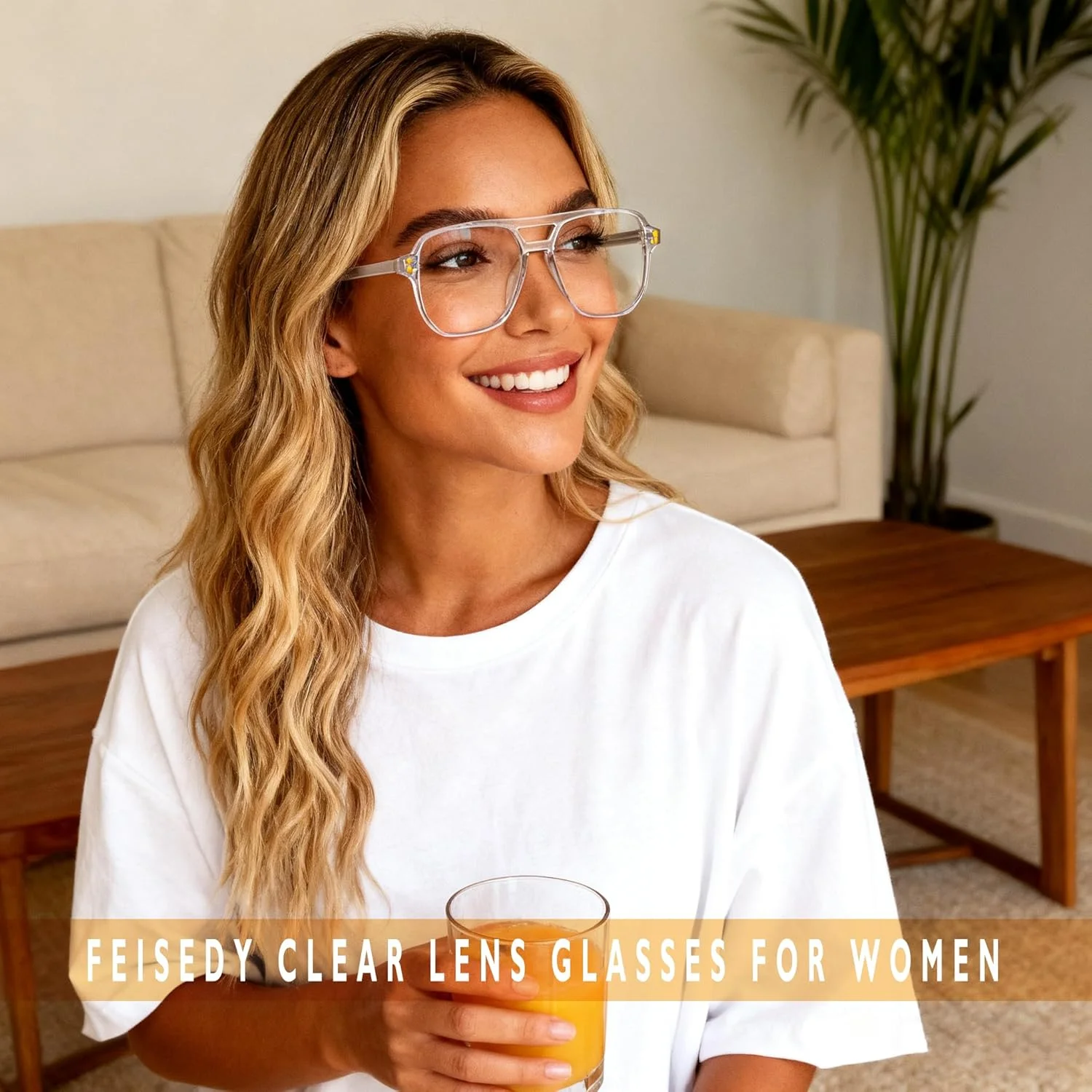 عینک مسدود کننده نور آبی فِیزدی، مربعی شفاف، سبک وزن، مدل خلبانی بزرگ B2866