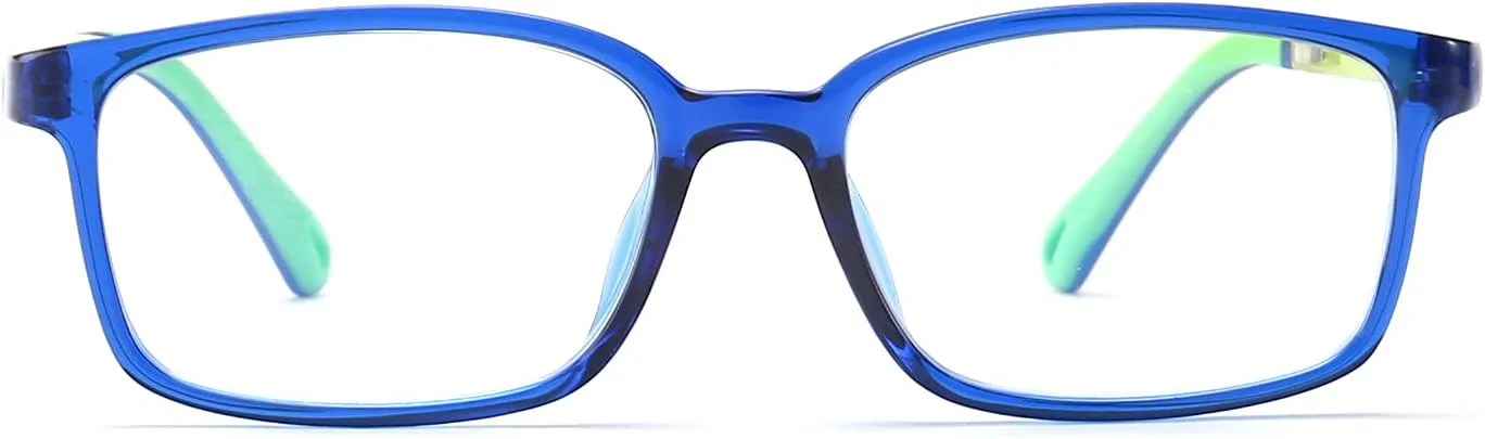 عینک مسدود کننده نور آبی کودکان، محافظت در برابر اشعه ماوراء بنفش 400، عینک مطالعه، عینک بازی، فریم کلاسیک سبک وزن برای کودکان 4 تا 12 سال (آبی و سبز)