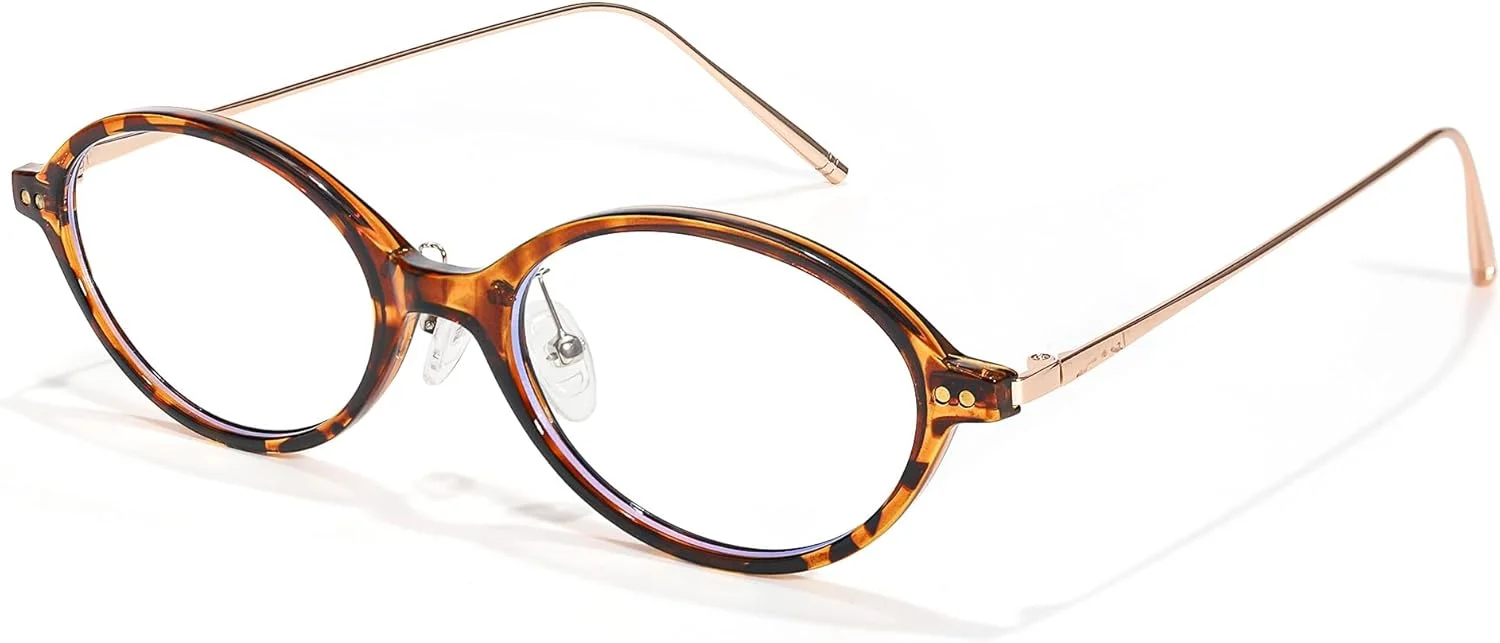 عینک های بلو لایت زنانه FancyPink - فریم بیضی باریک و سبک با پایه های فلزی برای نور LED کامپیوتر/ خستگی چشم