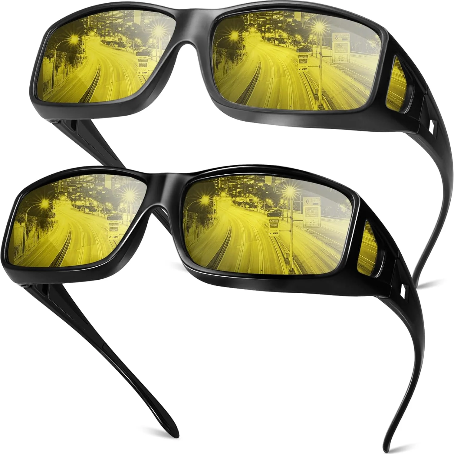 عینک رانندگی در شب، بسته 2 عددی، ضد تابش نور با لنز زرد، فریم TR90 (مشکی براق + مشکی مات)، همراه با کیف میکروفایبر و پارچه تمیز کننده عینک رانندگی در شب، بسته 2 عددی، ضد تابش نور با لنز زرد، فریم TR90 (مشکی براق + مشکی مات)، همراه با کیف میکروفایبر و پارچه تمیز کننده