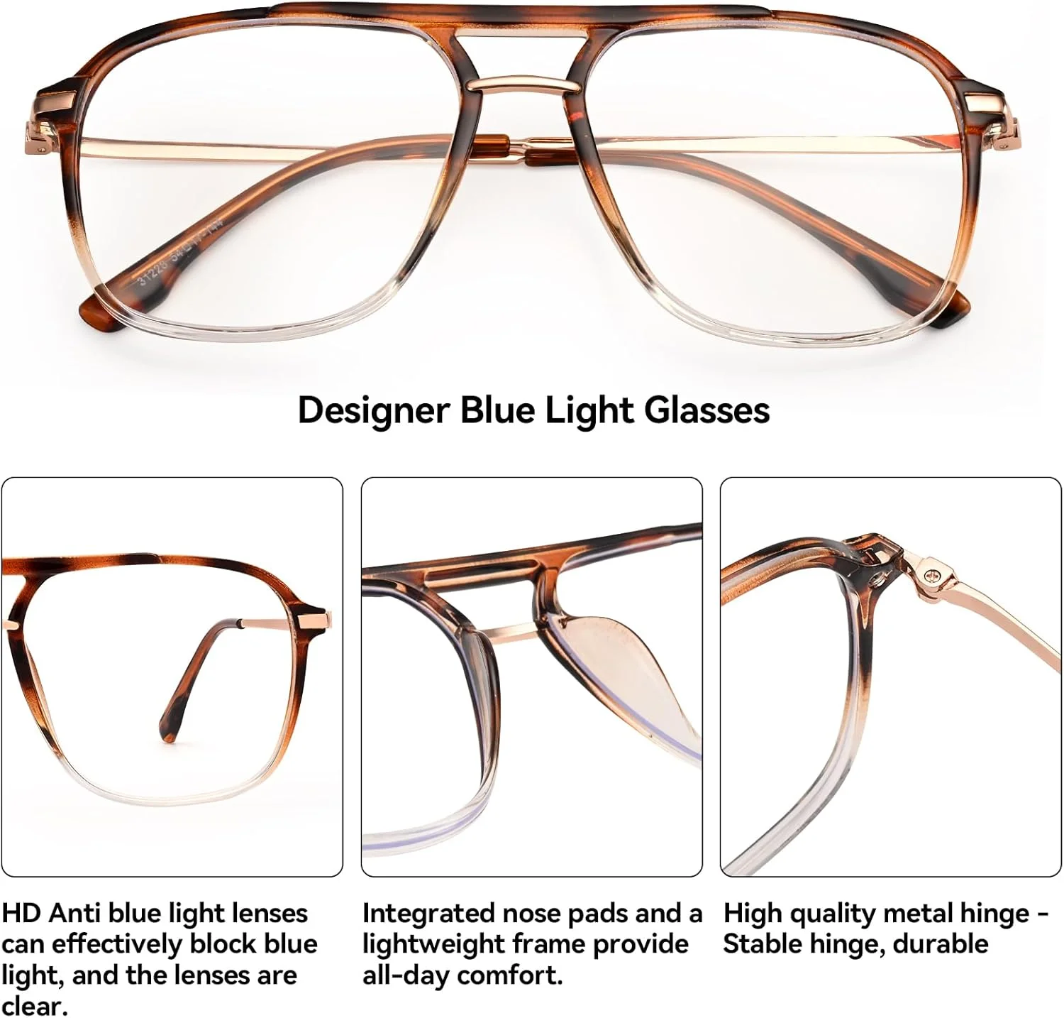 عینک خلبانی سبک قدیمی Dollger با قابلیت مسدود کردن نور آبی - فریم های شیک کلاسیک برای آقایان و بانوان - ضد خستگی چشم