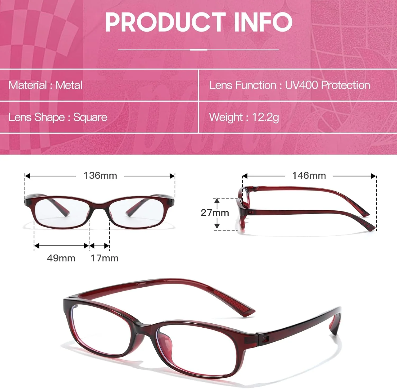 عینک فریم گربه ای فیک، عینک نور آبی کوچک Y2K با لنزهای بدون نمره، اکسسوری فشن زنانه