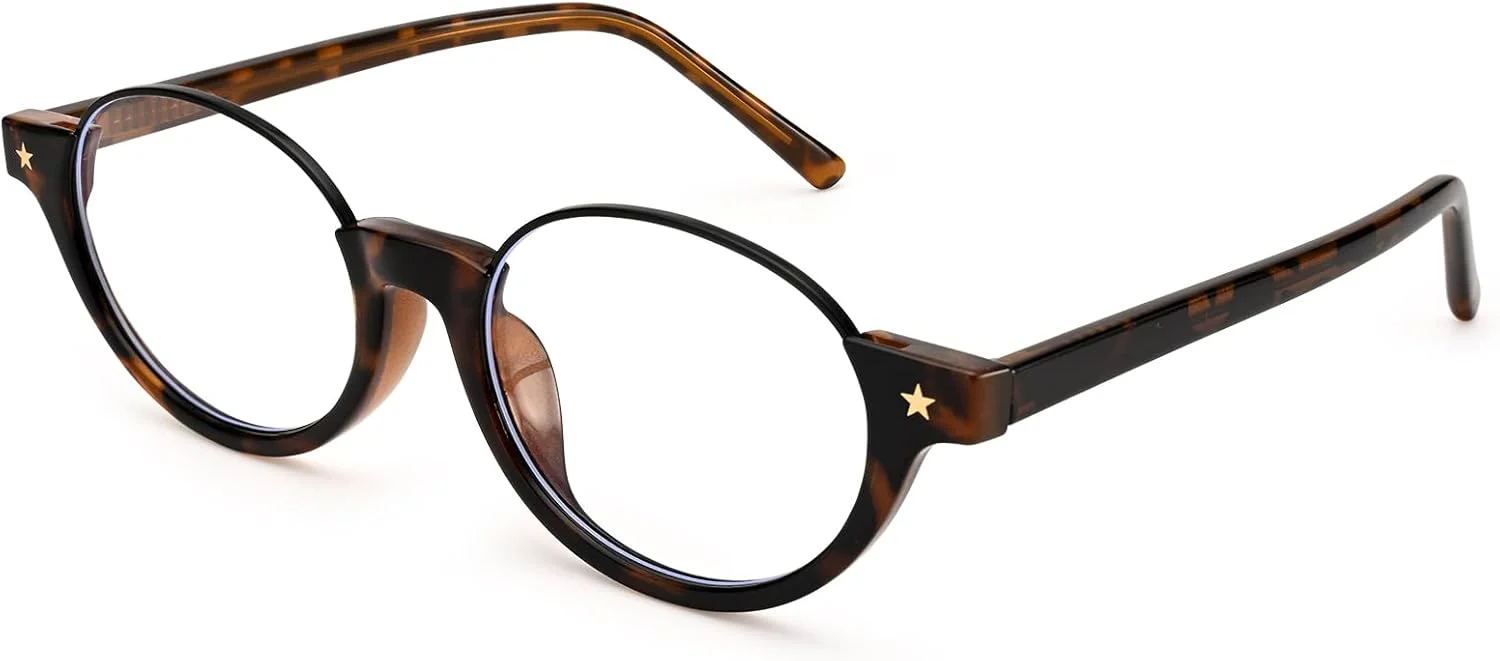 عینک کامپیوتر فریم کوچک بیضی Dollger با فیلتر نور آبی، مناسب خانم ها و آقایان، طراحی مد روز و سبک رترو دهه 90