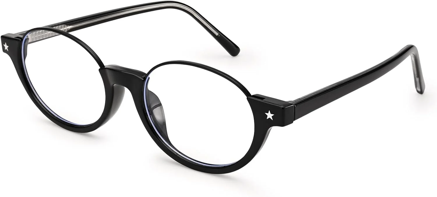 عینک کامپیوتر فریم کوچک بیضی Dollger با نور آبی برای زنان و مردان، مد روز و رترو دهه 90