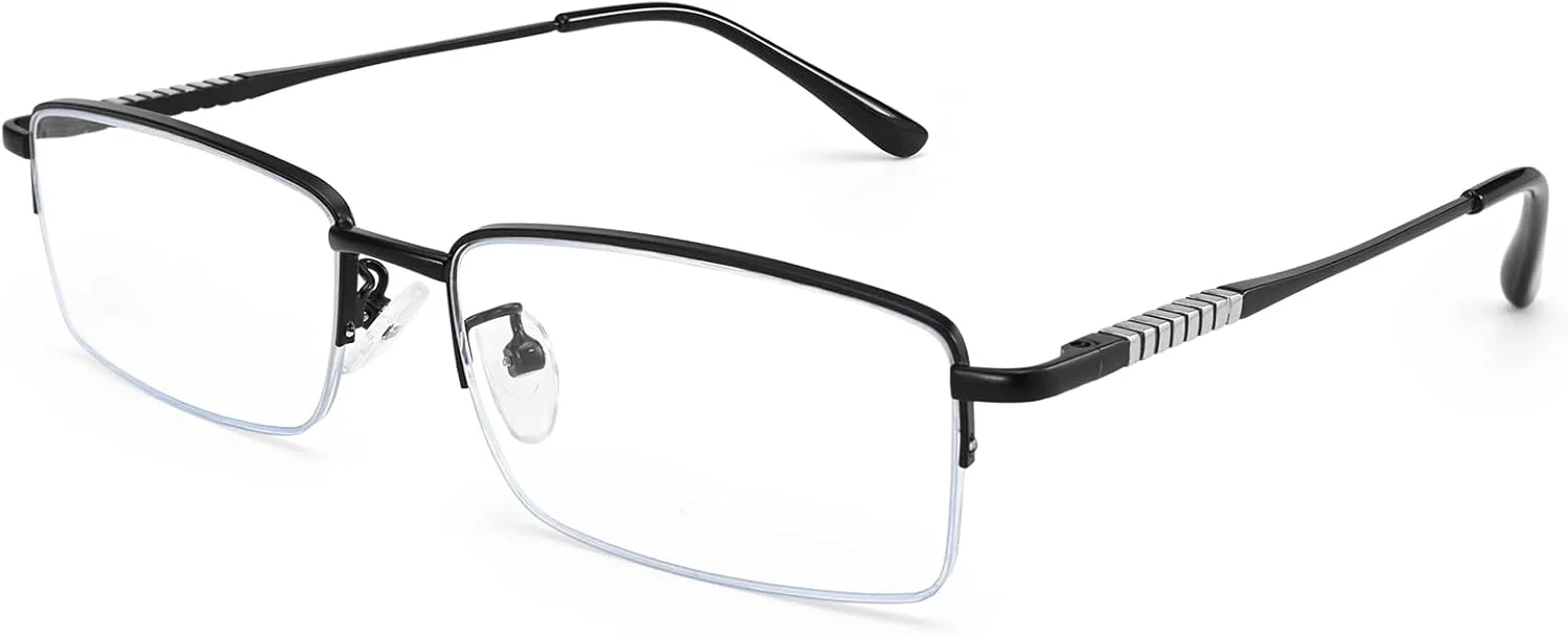 عینک مستطیلی مسدود کننده نور آبی مردانه، فریم فلزی نیمه ای و کوچک مناسب کامپیوتر و فشن