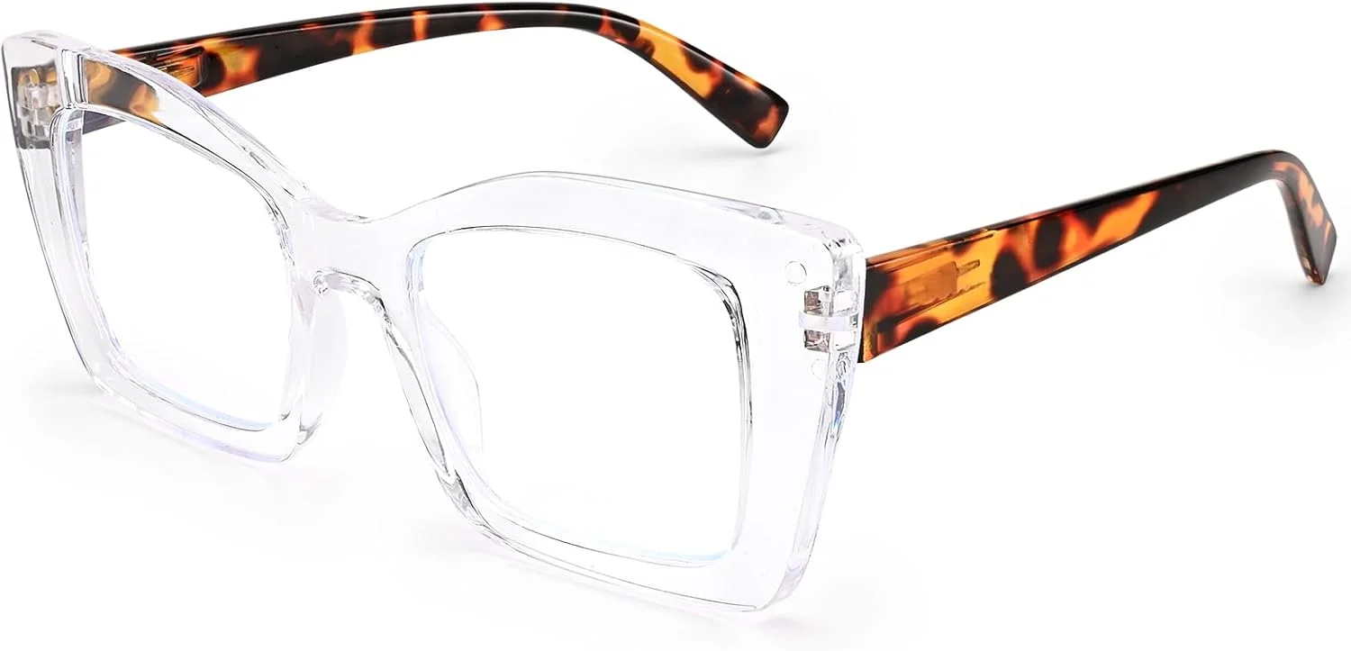 عینک مسدود کننده نور آبی زنانه Dollger، مربعی، بزرگ، شیک، ضد نور آبی، فریم بزرگ چشم گربه ای، لنزهای غیر زرد