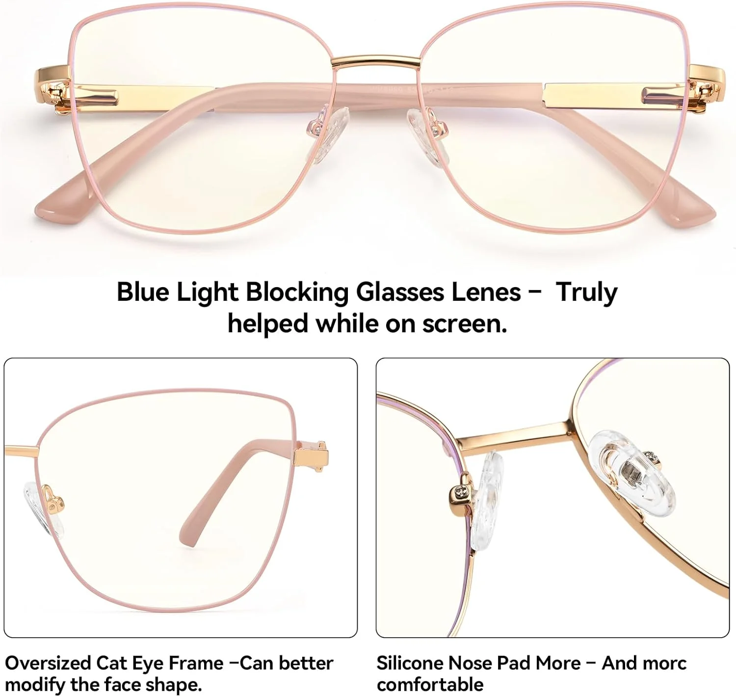 عینک های نور آبی Dollger برای زنان، عینک بازی کامپیوتری مد روز، عینک های مسدود کننده نور آبی فلزی چشم گربه ای
