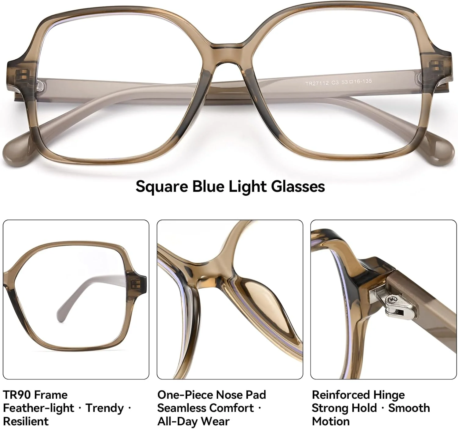 عینک بلوکات مربعی Dollger برای زنان و مردان، فریم عینک بزرگ و مد روز ضد خستگی مناسب کامپیوتر و کاهش فشار چشم