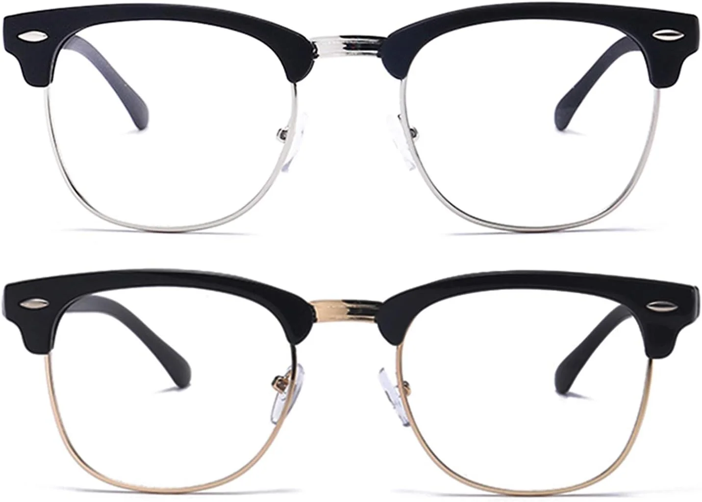 عینک مسدود کننده نور آبی унисекс، فریم مربعی/نیمه فریم، عینک محافظ چشم در برابر اشعه آبی برای بازی های کامپیوتری (214316brightblacksilver-brightblackgold) عینک مسدود کننده نور آبی унисекс، فریم مربعی/نیمه فریم، عینک محافظ چشم در برابر اشعه آبی برای بازی های کامپیوتری (214316brightblacksilver-brightblackgold)