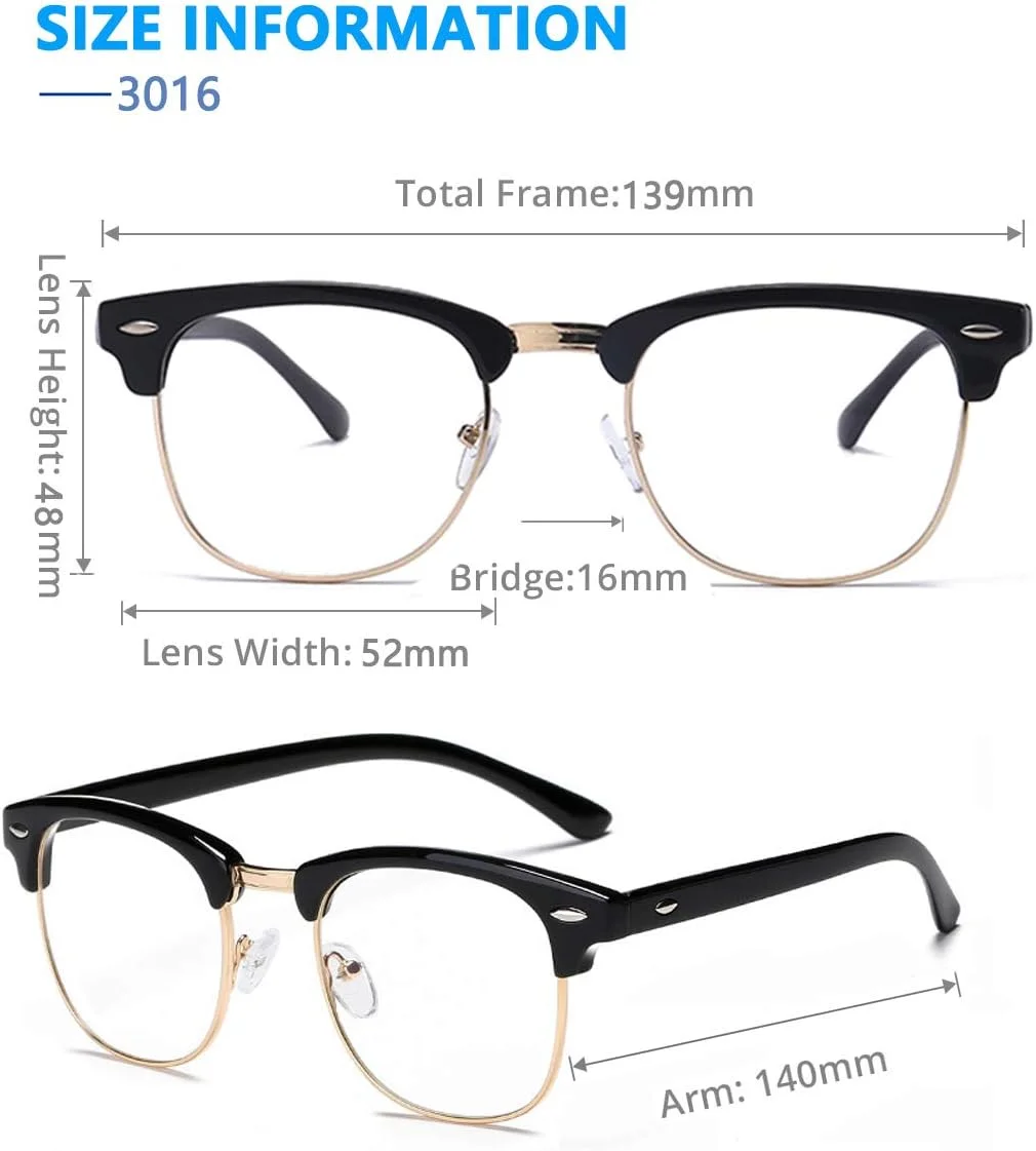 عینک مسدود کننده نور آبی унисекс، فریم مربعی/نیمه فریم، عینک محافظ چشم در برابر اشعه آبی برای بازی های کامپیوتری (214316brightblacksilver-brightblackgold)