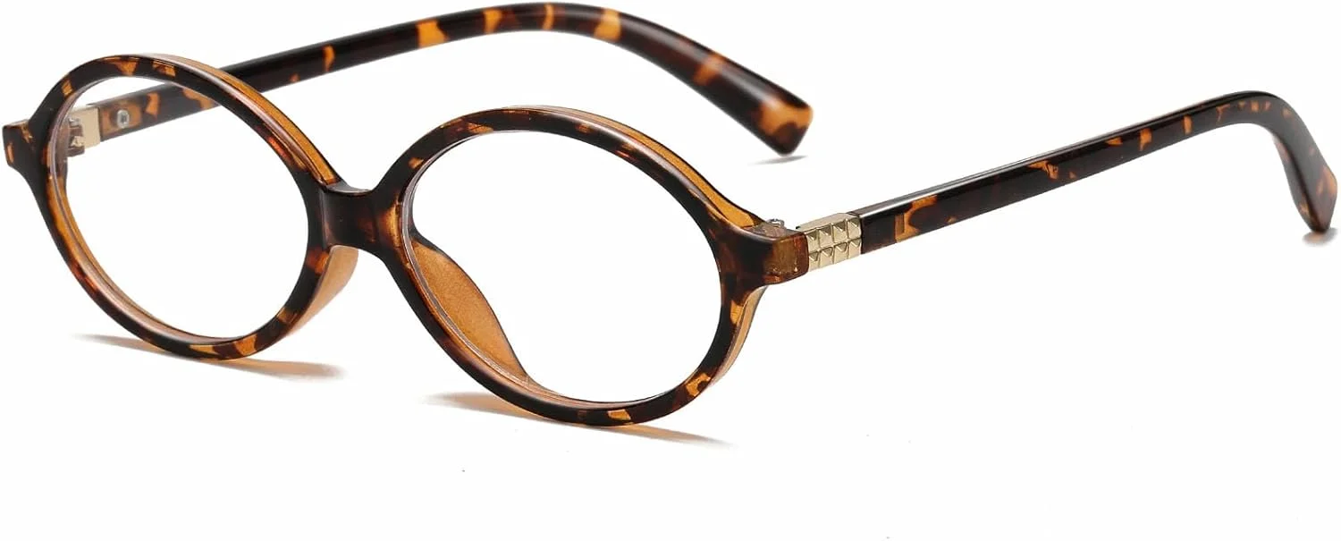 عینک بیضی فشن زنانه مردانه، فریم لاک پشتی بیضی یکپارچه، عینک نور آبی مناسب صورت کوچک