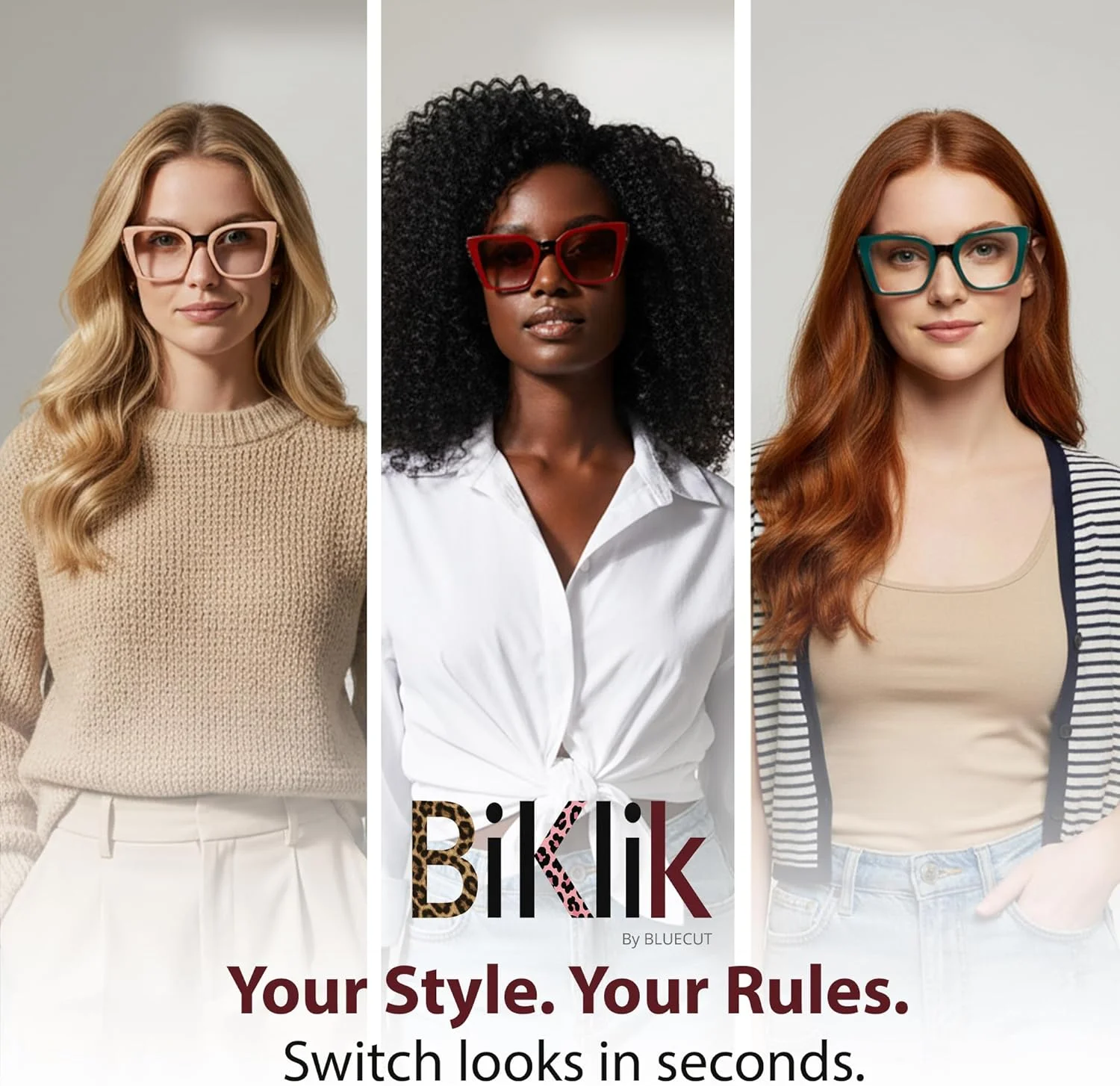 عینک آفتابی گیره ای مغناطیسی زنانه بلوکات و عینک مسدود کننده نور آبی - مجموعه فریم عینک با 3 جلوی قابل تعویض