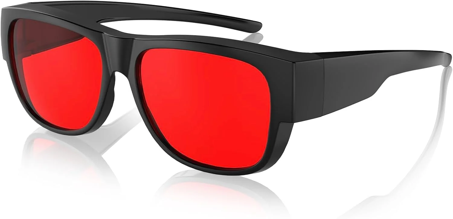 عینک مسدود کننده نور آبی ۹۹٪ Bloomoak - عینک قرمز ضد نور آبی - مناسب برای استفاده روی عینک های طبی و مطالعه، ضد انعکاس برای خواب بهتر عینک مسدود کننده نور آبی ۹۹٪ Bloomoak - عینک قرمز ضد نور آبی - مناسب برای استفاده روی عینک های طبی و مطالعه، ضد انعکاس برای خواب بهتر