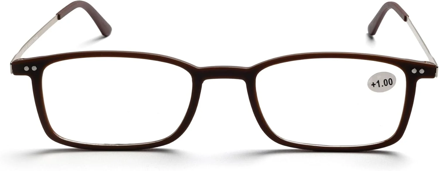 عینک مطالعه مسدود کننده نور آبی A&A، عینک بازی کامپیوتری ضد خستگی چشم، ضد خیرگی UV، قاب قهوه ای یکدست نازک با نوک آهنربایی، مدرن و نوری برای مردان و زنان (قهوه ای یکدست، 1.5 دیوپتر)