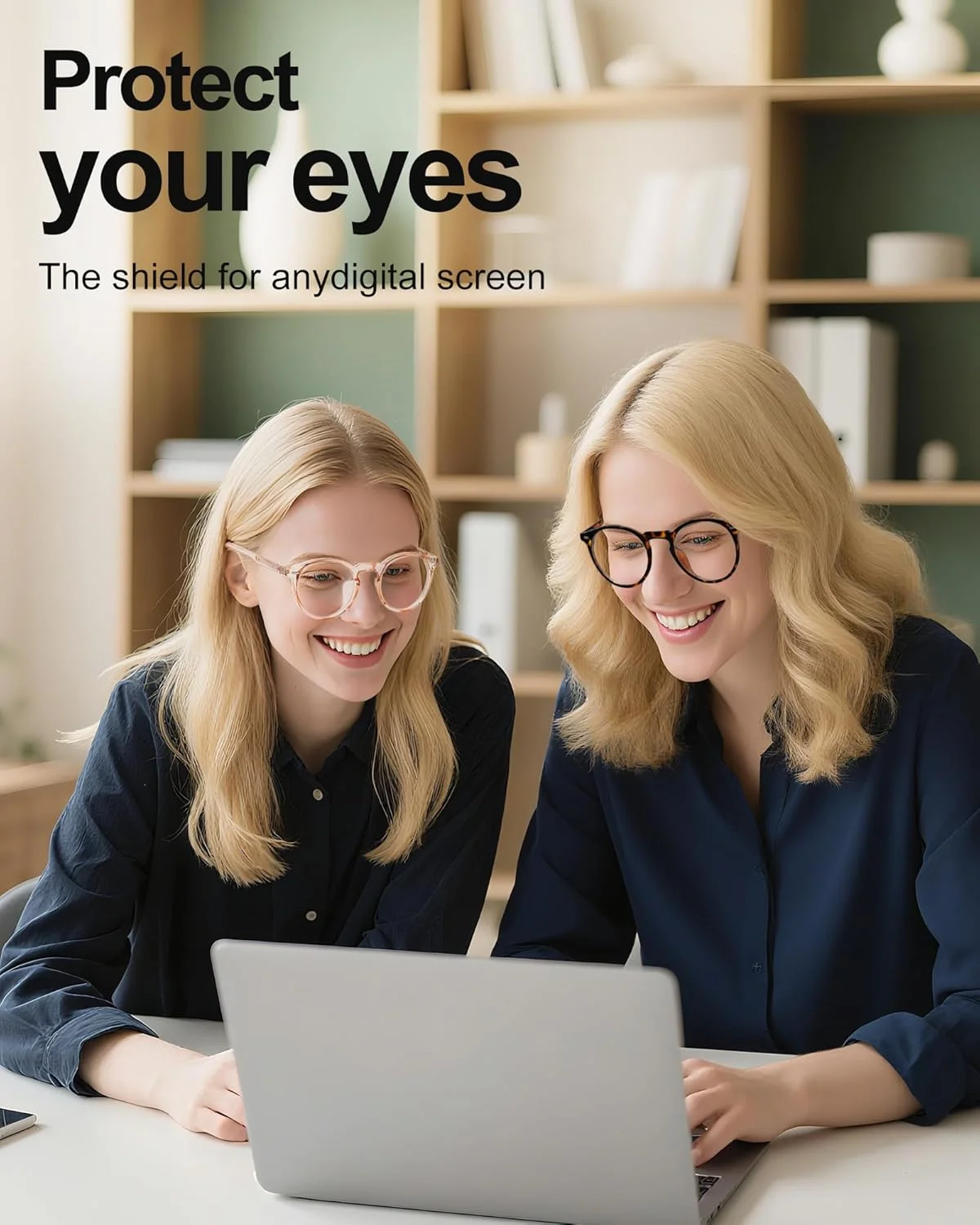 عینک های مسدود کننده نور آبی برای خانم ها، عینک های گرد و سبک وزن برای کامپیوتر، تلویزیون، بازی و صفحه نمایش تلفن، خستگی چشم، شامپاین + لاک پشتی، بسته 2 عددی