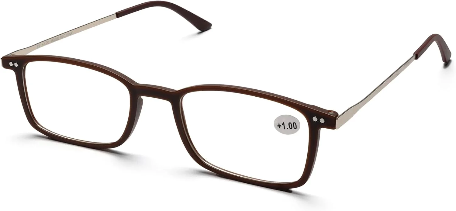 عینک مطالعه مسدود کننده نور آبی A&A، عینک بازی کامپیوتری ضد خستگی چشم، ضد خیرگی UV، قاب قهوه ای یکدست نازک با نوک آهنربایی، مدرن و نوری برای مردان و زنان (قهوه ای یکدست، 1.5 دیوپتر)