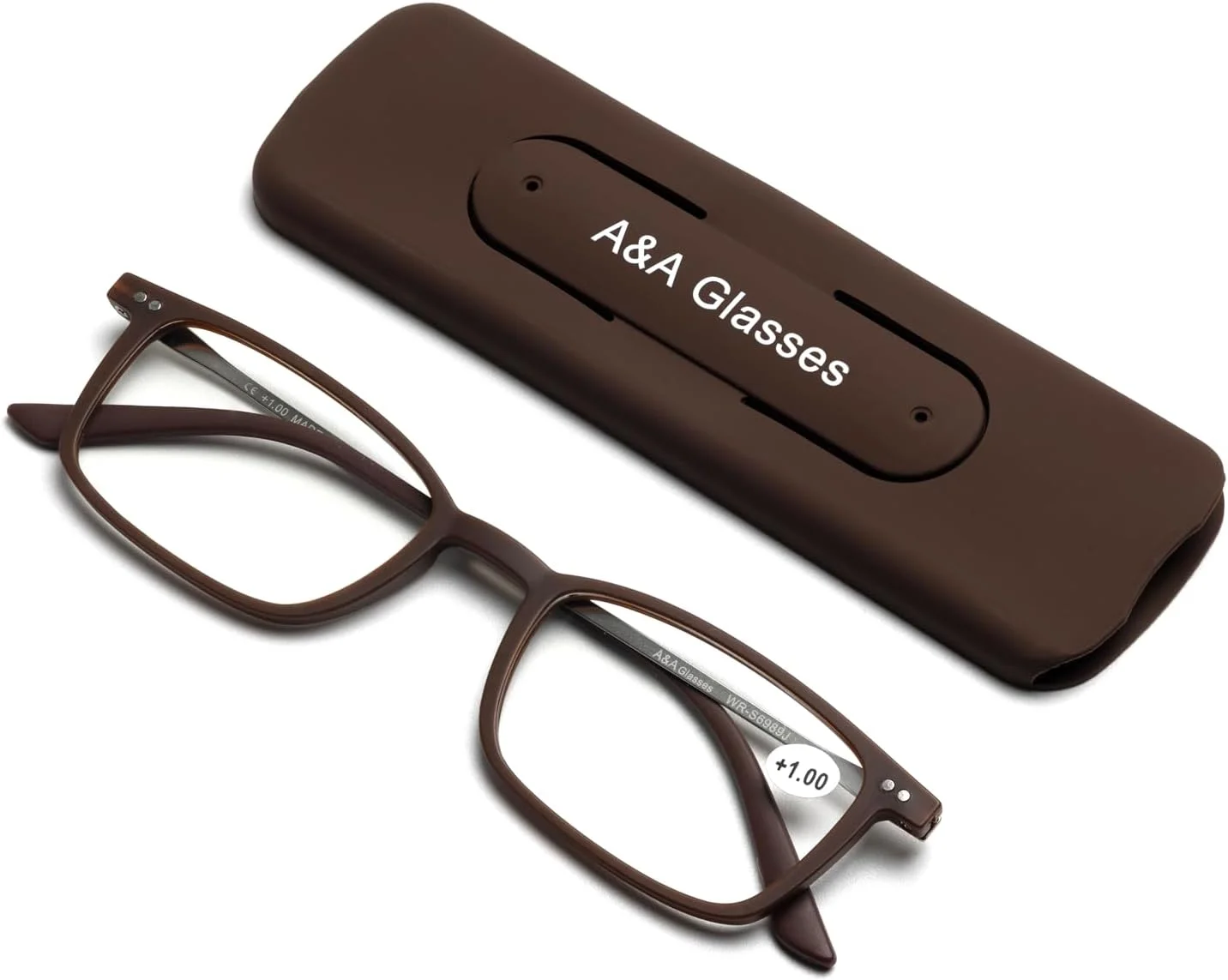 عینک مطالعه مسدود کننده نور آبی A&A، عینک بازی کامپیوتری ضد خستگی چشم، ضد خیرگی UV، قاب قهوه ای یکدست نازک با نوک آهنربایی، مدرن و نوری برای مردان و زنان (قهوه ای یکدست، 1.5 دیوپتر)