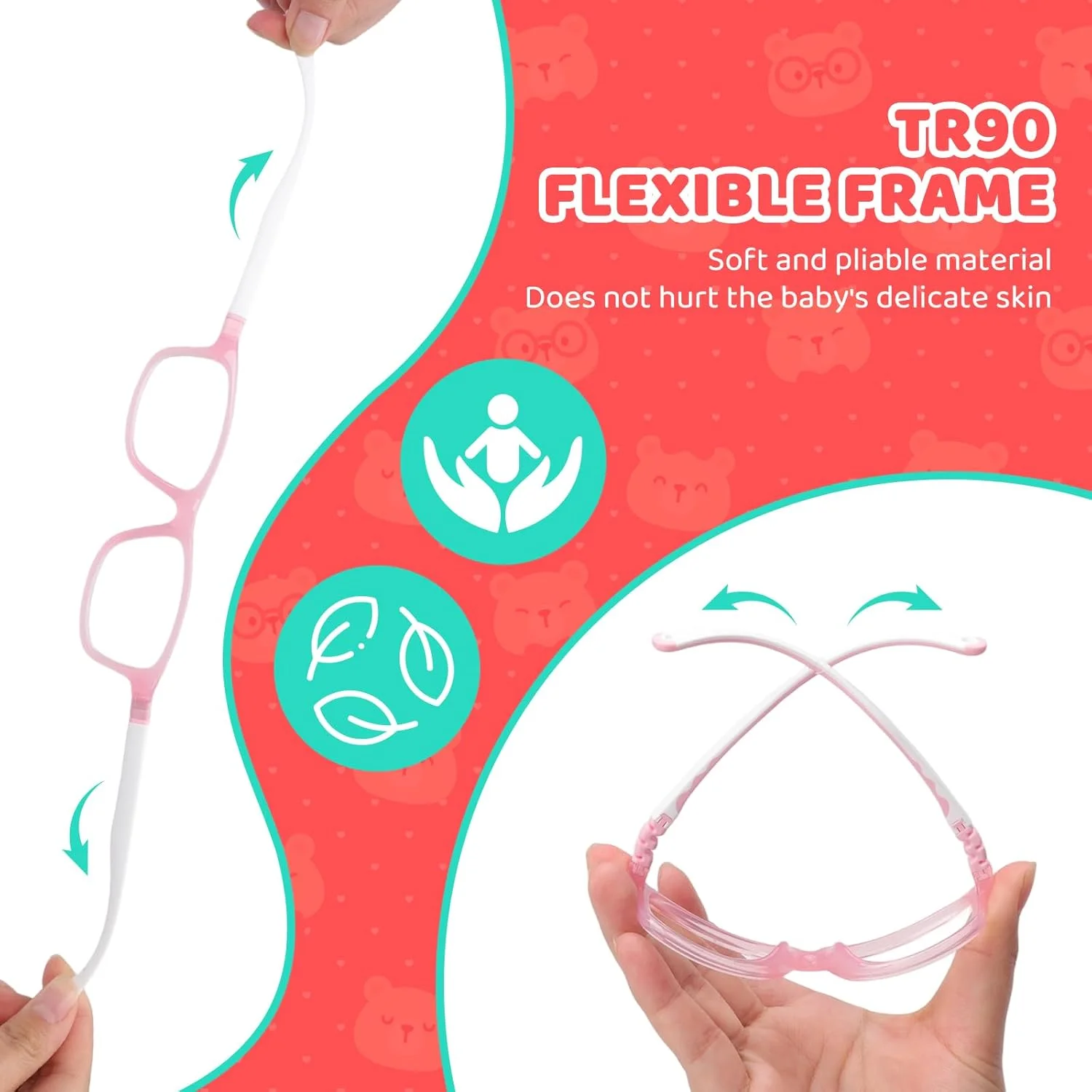 عینک بچگانه، فریم TR90 فوق العاده انعطاف پذیر و نشکن 180 درجه، سبک و با تناسب ایمن برای پسران و دختران (سنین 2-6 سال) عینک بچگانه، فریم TR90 فوق العاده انعطاف پذیر و نشکن 180 درجه، سبک و با تناسب ایمن برای پسران و دختران (سنین 2-6 سال)