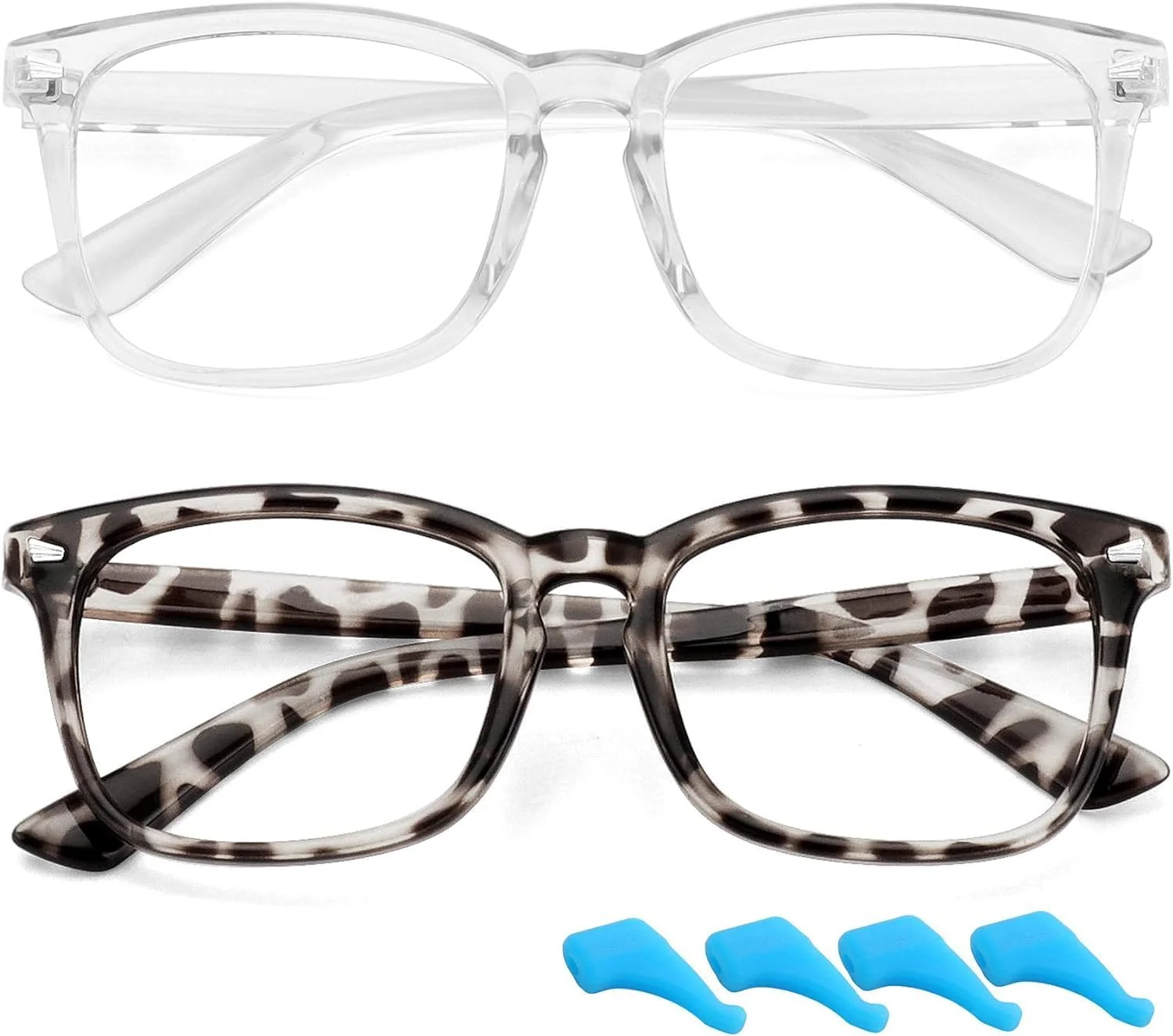 عینک مسدود کننده نور آبی کودکان با لنز شفاف برای پسران و دختران، عینک کامپیوتر ضد خستگی چشم، فریم عینک غیر تجویزی خاکستری پلنگی + شفاف، 12 سال