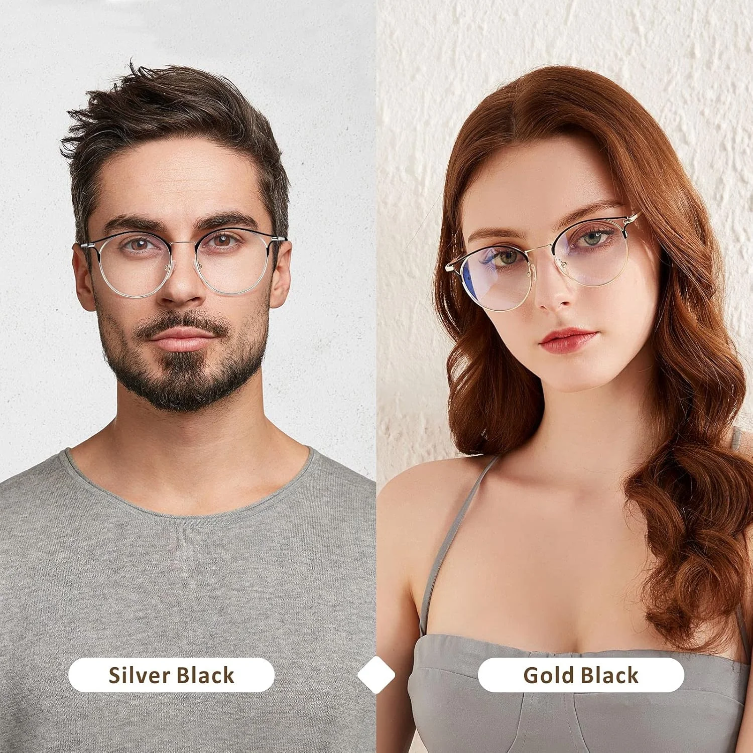 عینک مسدود کننده نور آبی Baytion زنانه مردانه، عینک گرد چشم گربه ای نور آبی فیلتر کننده دستگاه های دیجیتال با فریم استیل ضد زنگ محافظت 100% UV، بدون نسخه، مشکی نقره ای