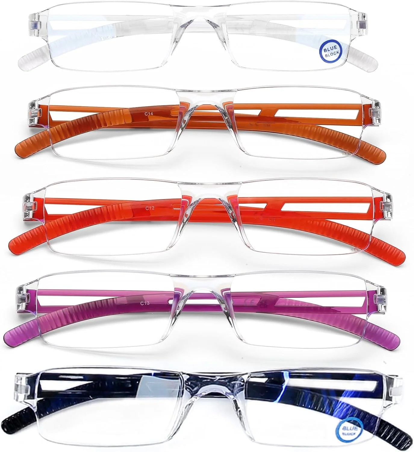 عینک مطالعه مسدود کننده نور آبی AQWANO برای زنان و مردان، بسته 5 عددی، عینک کامپیوتر با فریم شفاف، سبک و بدون حاشیه و ضد انعکاس
