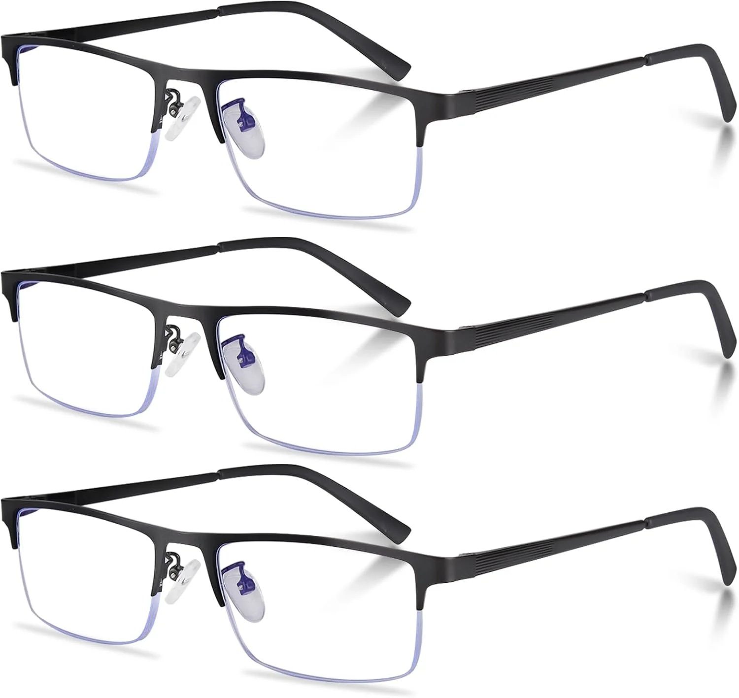 عینک مطالعه مردانه، فریم فلزی سبک وزن، مسدود کننده نور آبی، مناسب برای کامپیوتر - بسته 3 عددی