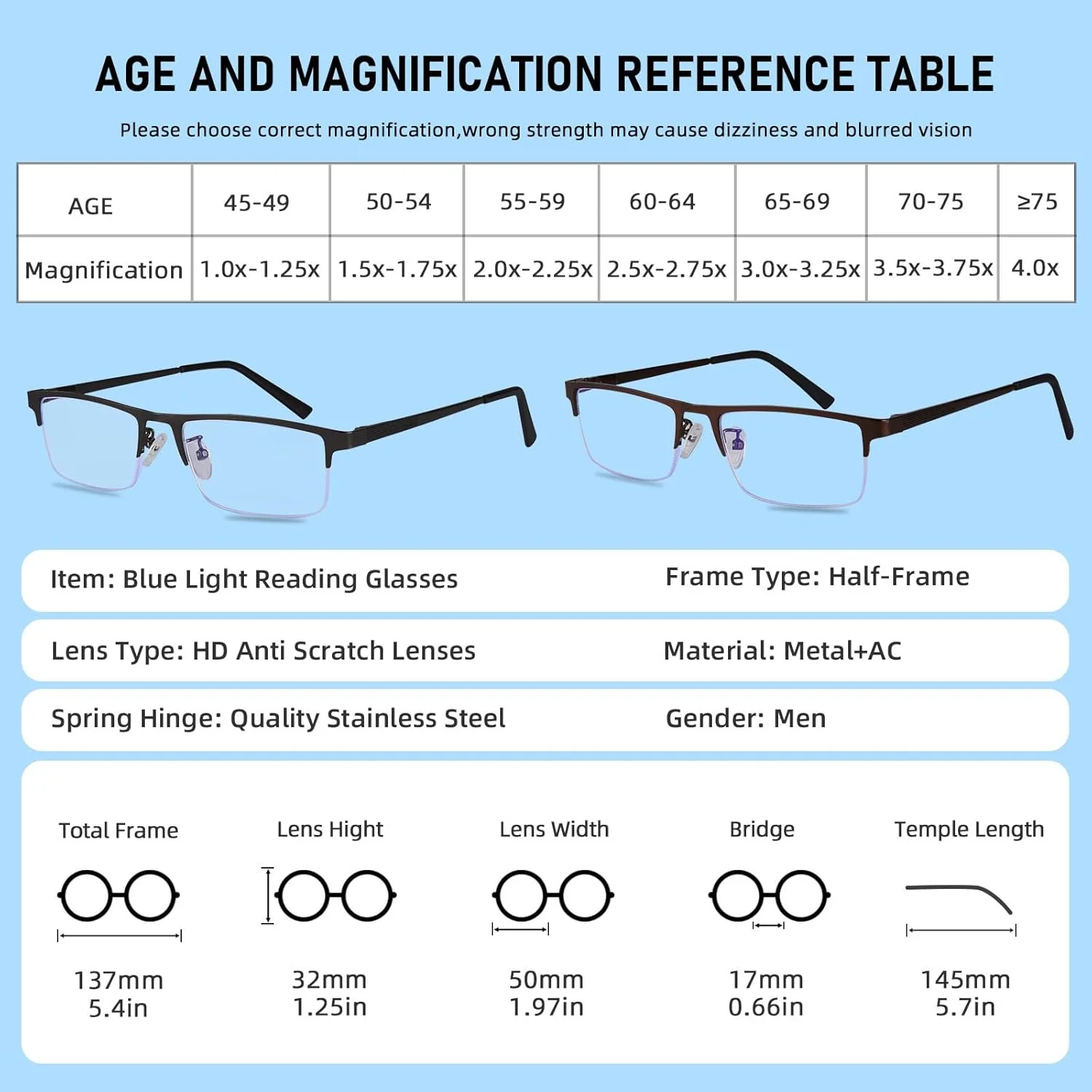 عینک مطالعه مردانه، فریم فلزی سبک وزن، مسدود کننده نور آبی، مناسب برای کامپیوتر - بسته 3 عددی