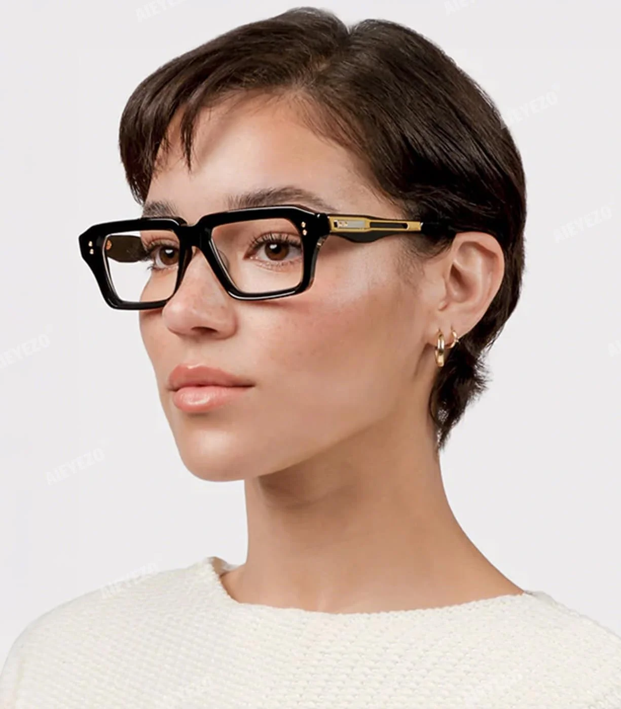 عینک‌های کامپیوتر مسدود کننده نور آبی مربعی فشن AIEYEZO برای مردان و زنان، فریم ضخیم رترو (مشکی)