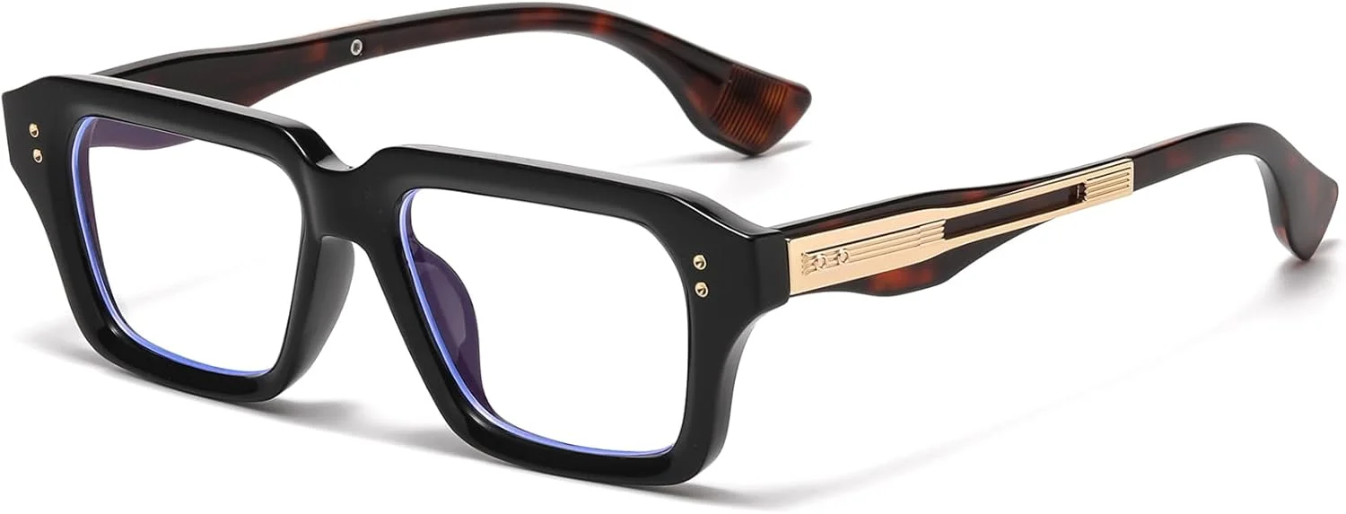 عینک های بلو لایت مربعی فشن AIEYEZO برای مردان و زنان، فریم ضخیم رترو، مسدود کننده نور آبی، مناسب کامپیوتر (مشکی و لاک پشتی) عینک های بلو لایت مربعی فشن AIEYEZO برای مردان و زنان، فریم ضخیم رترو، مسدود کننده نور آبی، مناسب کامپیوتر (مشکی و لاک پشتی)