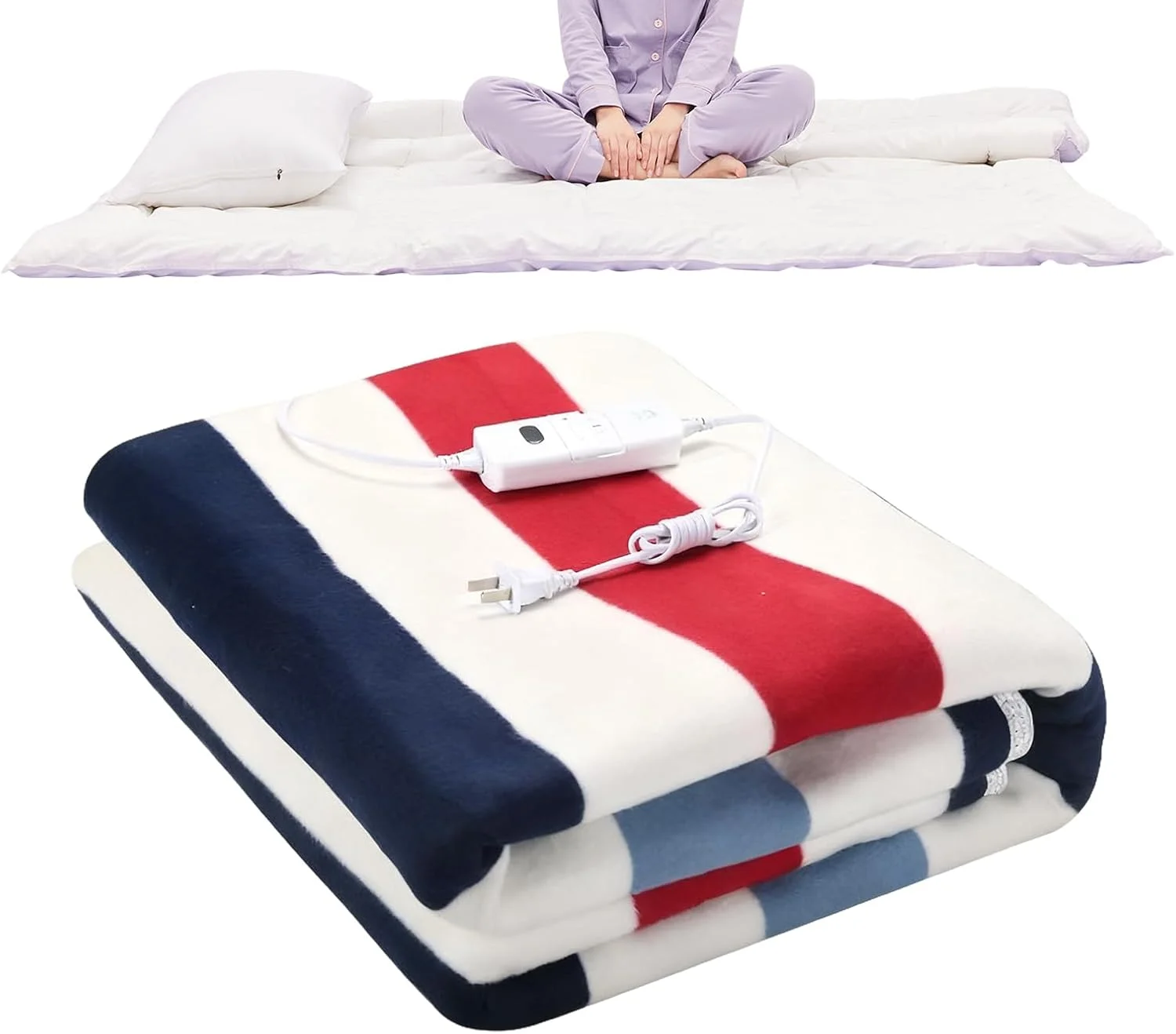 پتوی برقی، گرم کننده بدن با محافظت در برابر گرمای بیش از حد - پتوی گرم راه راه، مناسب برای مبل، تخت، دفتر، کمپینگ، زمستان، کودکان، بزرگسالان و سالمندان، هدیه کریسمس و تولد