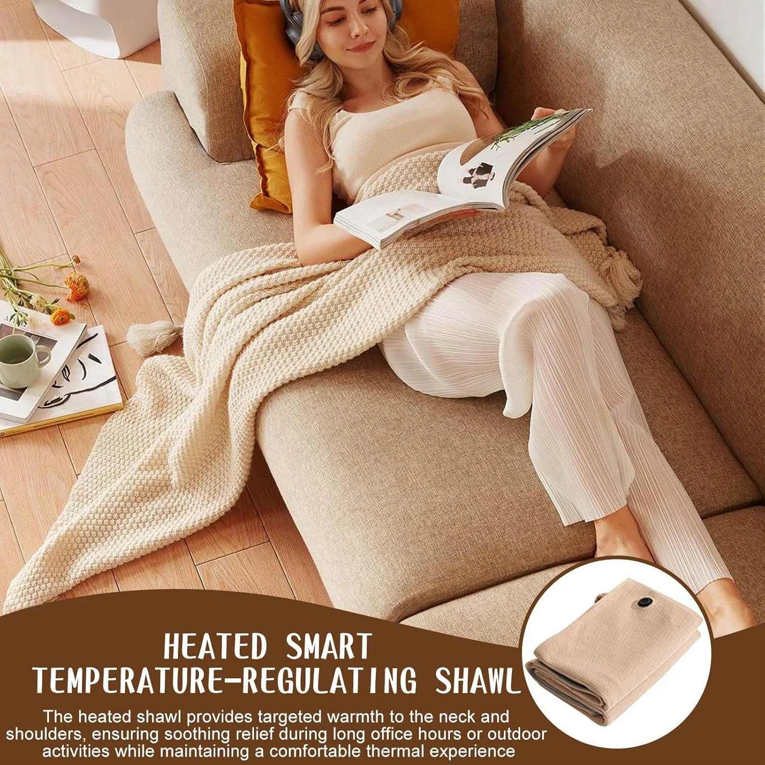 شال گرمایشی | شال گرمایشی USB با 3 سطح و خاموشی خودکار | پتوی برقی مناسب محل کار، برای استفاده در زمستان در خودرو، اتاق نشیمن، منزل، محل کار، مسافرت های خارج از منزل، اتاق خواب و شب هنگام