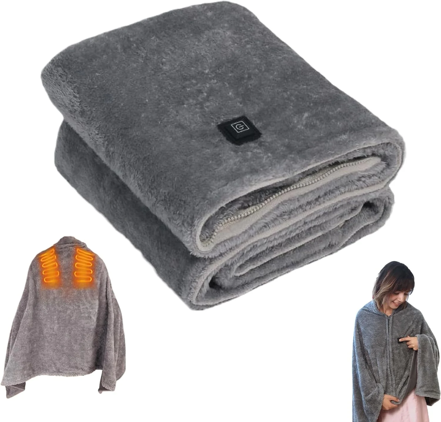 پتوی برقی، پتوی زمستانی | شال گرمایشی برقی USB، برای بزرگسالان، خانم ها، تخت، کمپینگ زمستانی، مسافرت، پشتیبانی از گردن، پشت و شانه