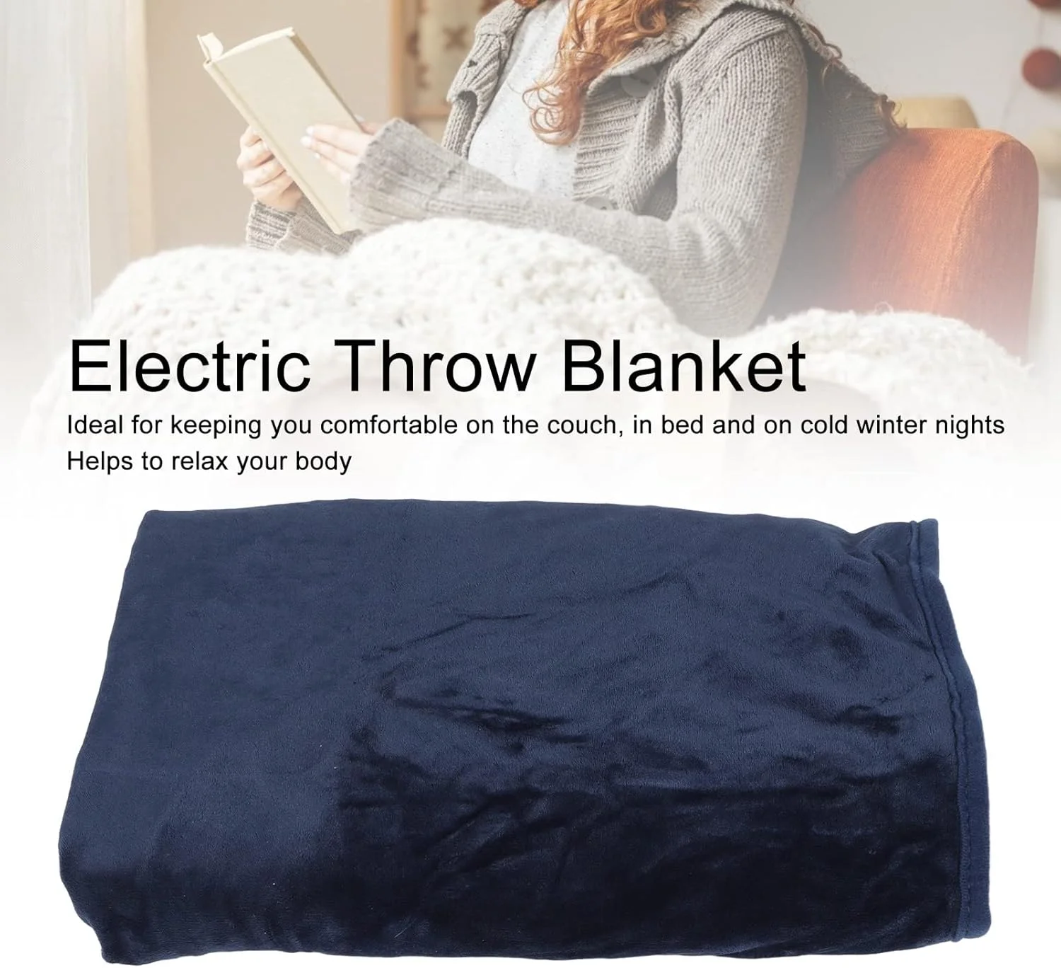 پتوی برقی USB، فلانل نرم با گرمایش سریع و ایمن 5 ولت 2 آمپر، مناسب برای منزل، محل کار، خواب، استراحت، استفاده روی مبل و تخت با پاوربانک و کامپیوتر (آبی)