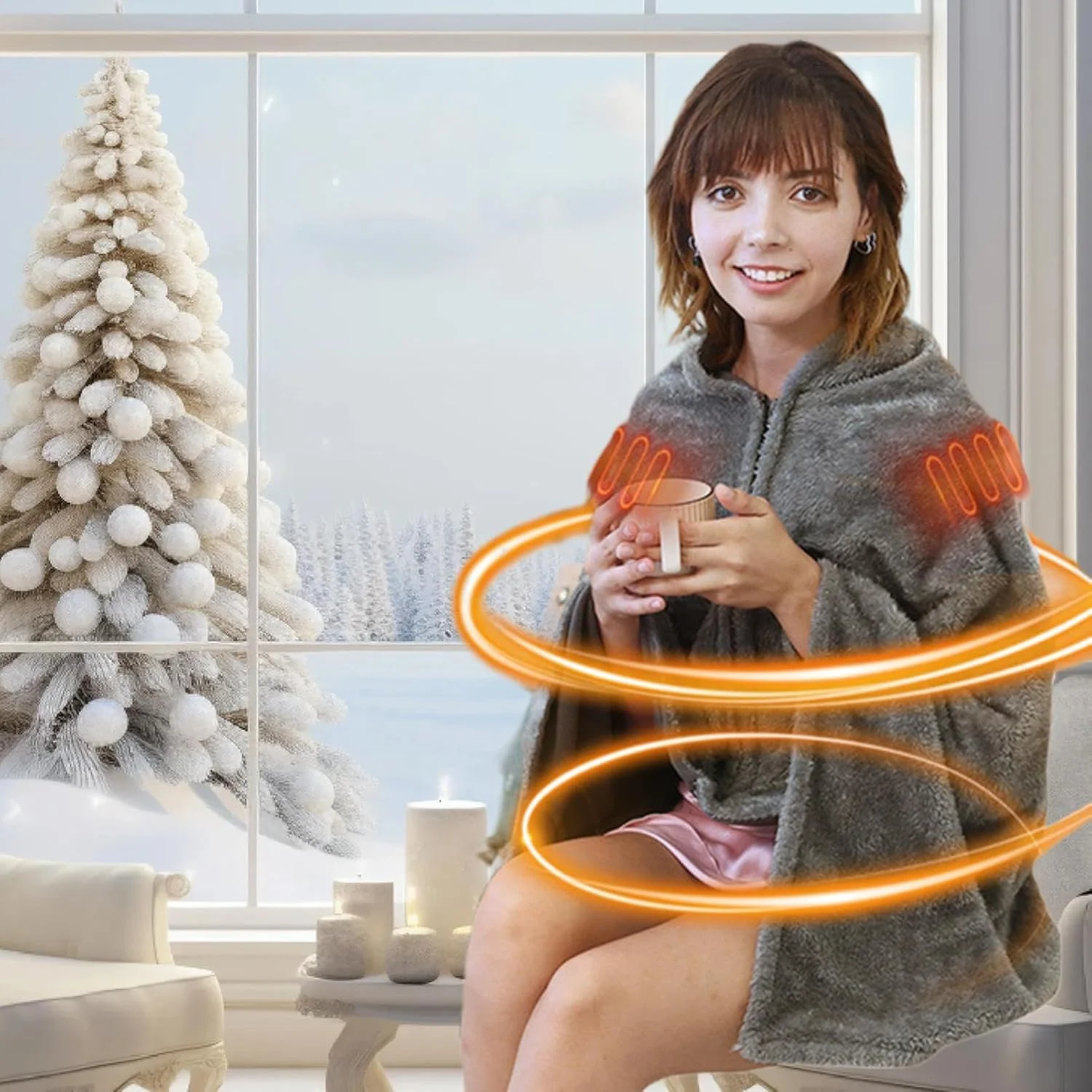 پتوی برقی، پتوی زمستانی | شال گرمایشی برقی USB، برای بزرگسالان، خانم ها، تخت، کمپینگ زمستانی، مسافرت، پشتیبانی از گردن، پشت و شانه