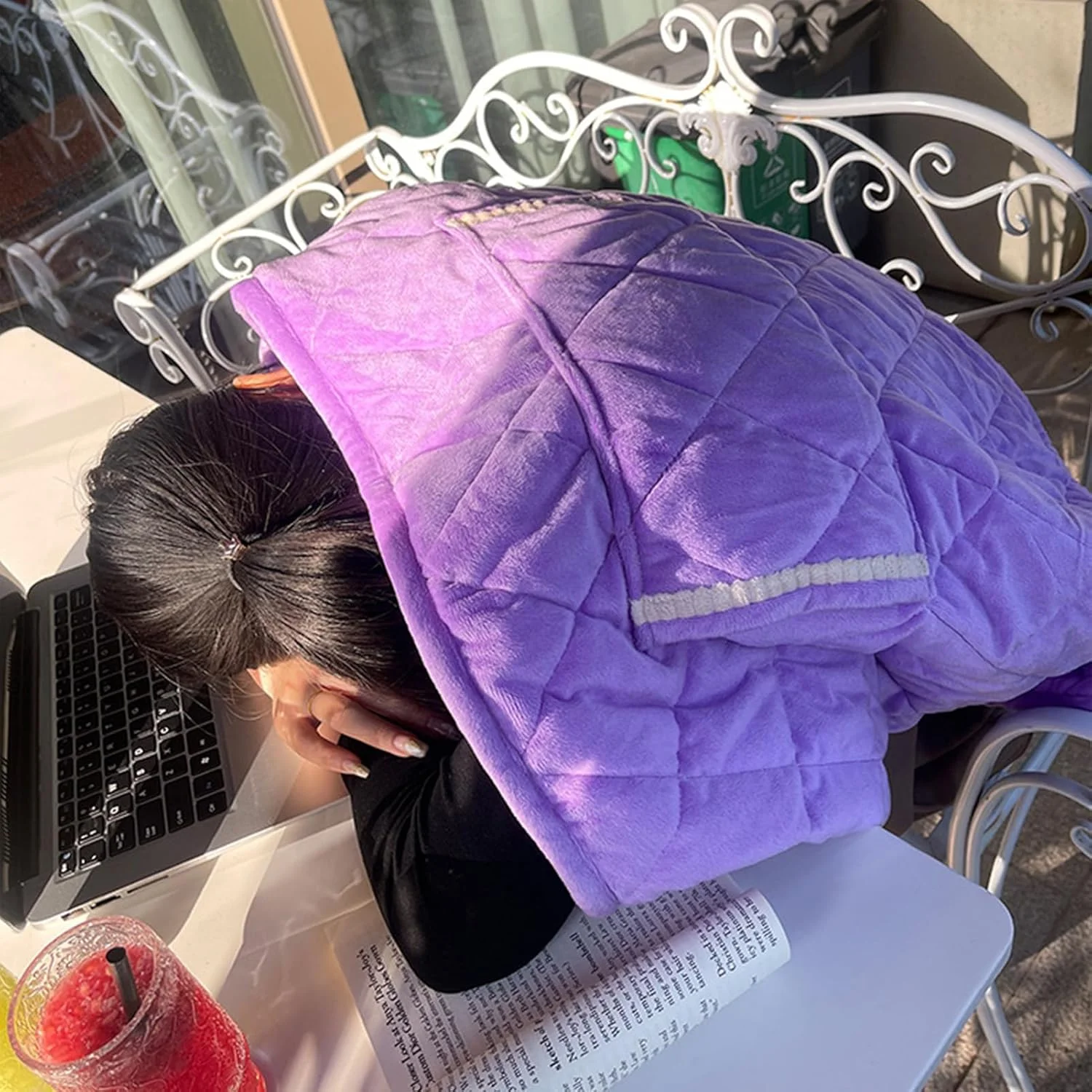 پتوی گرمایشی بی‌سیم، پتوی گرمایشی با منبع تغذیه USB، پتوی برقی قابل شستشو، پد گرمایشی قابل حمل و شارژ برای خانواده، زمستان، چرت زدن، مسافرت با مبل، هوای سرد (بنفش)