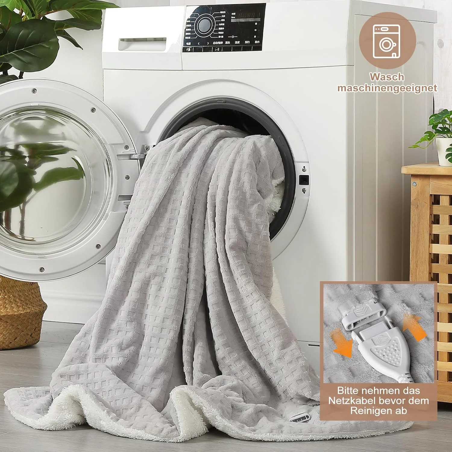 پتوی برقی با خاموشی خودکار، پتوی برقی بزرگ 180 در 130 سانتی متر، 6 سطح دما و تایمر 1-10 ساعته با خاموشی خودکار، قابل شستشو در ماشین لباسشویی، فلانل نرم، پد گرمایشی برای تخت و دفتر، خاکستری