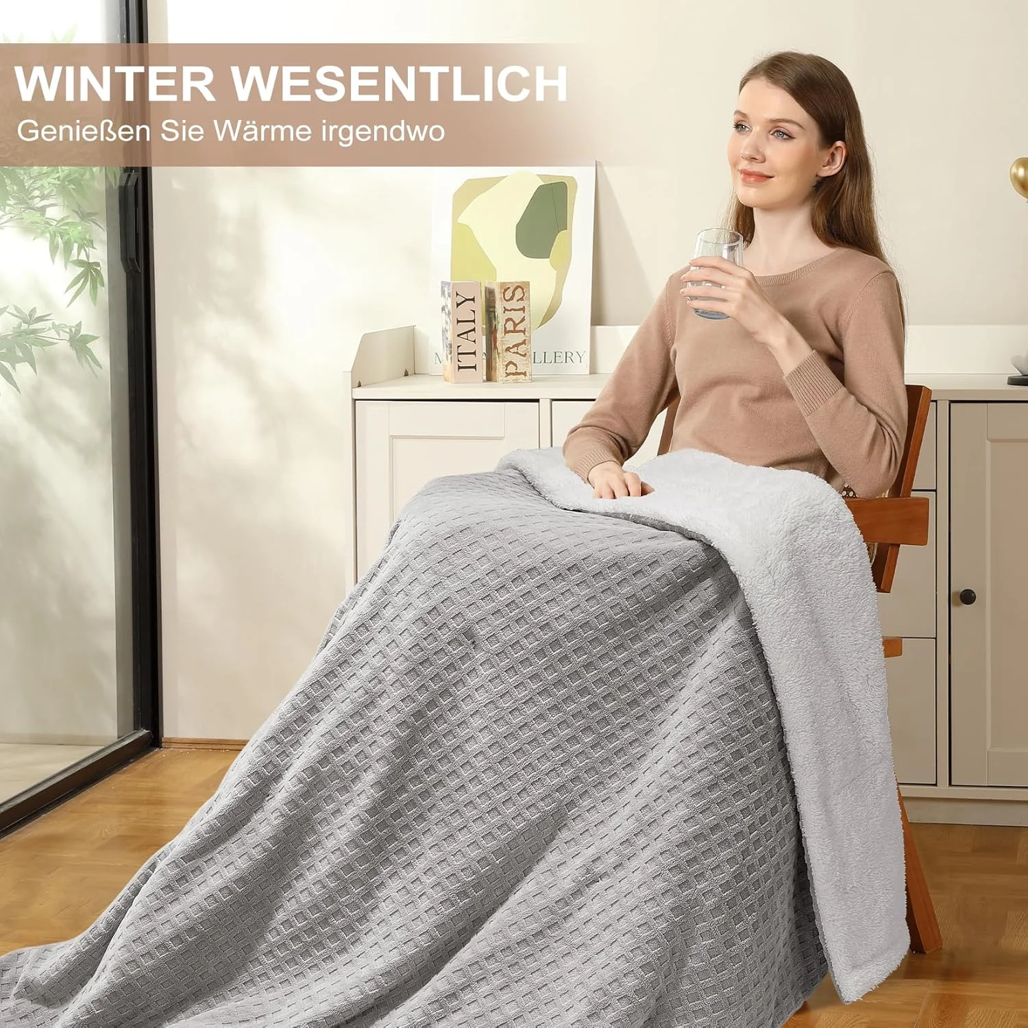 پتوی برقی با خاموشی خودکار، پتوی برقی بزرگ 180 در 130 سانتی متر، 6 سطح دما و تایمر 1-10 ساعته با خاموشی خودکار، قابل شستشو در ماشین لباسشویی، فلانل نرم، پد گرمایشی برای تخت و دفتر، خاکستری