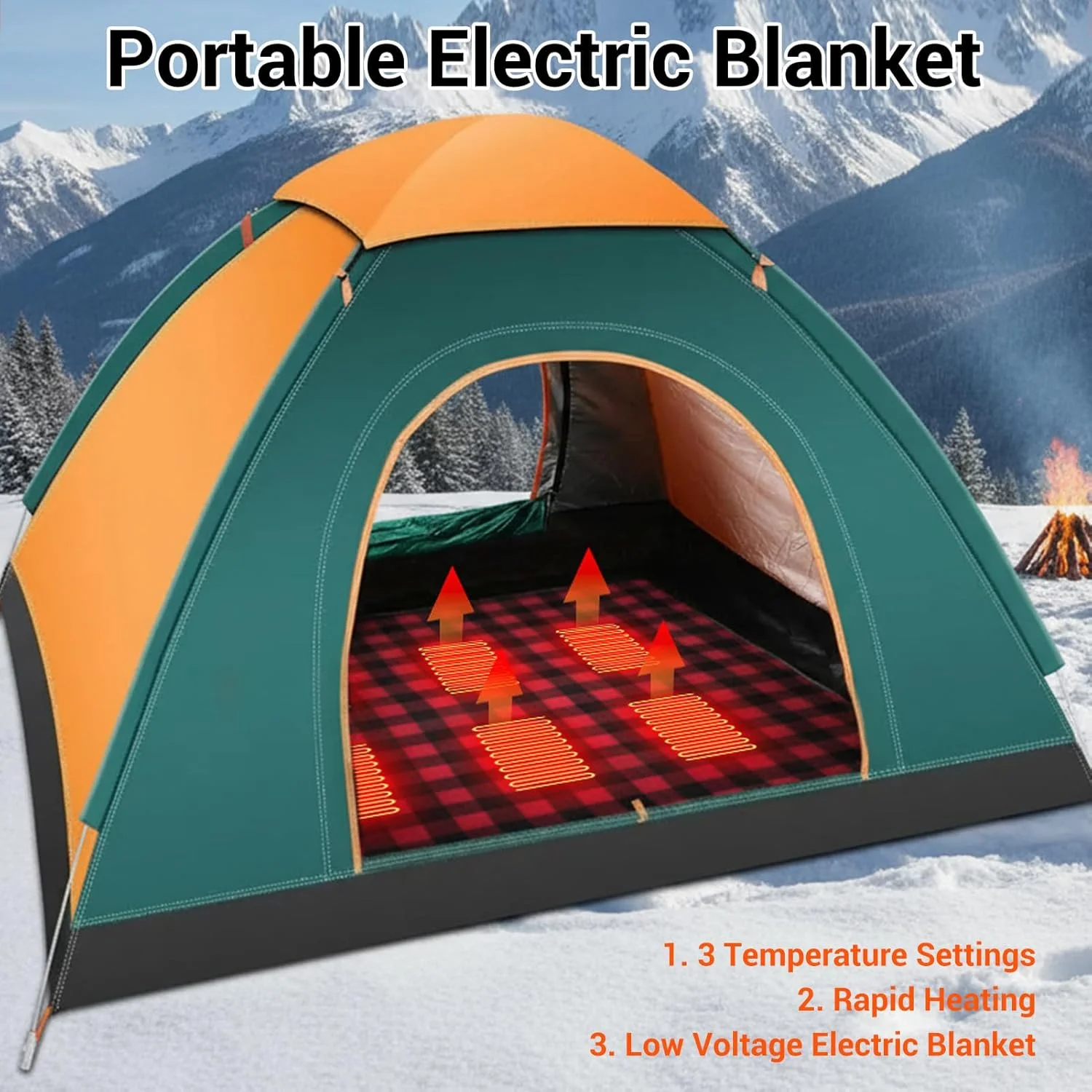 پتوی گرمایشی خودرو، 20000 میلی آمپر ساعت 150x180 سانتی متر پتو برقی خودرو با 3 سطح دما، کیف نگهداری، پتوی گرمایشی USB برای کمپینگ، پیاده روی، چادر، خانه