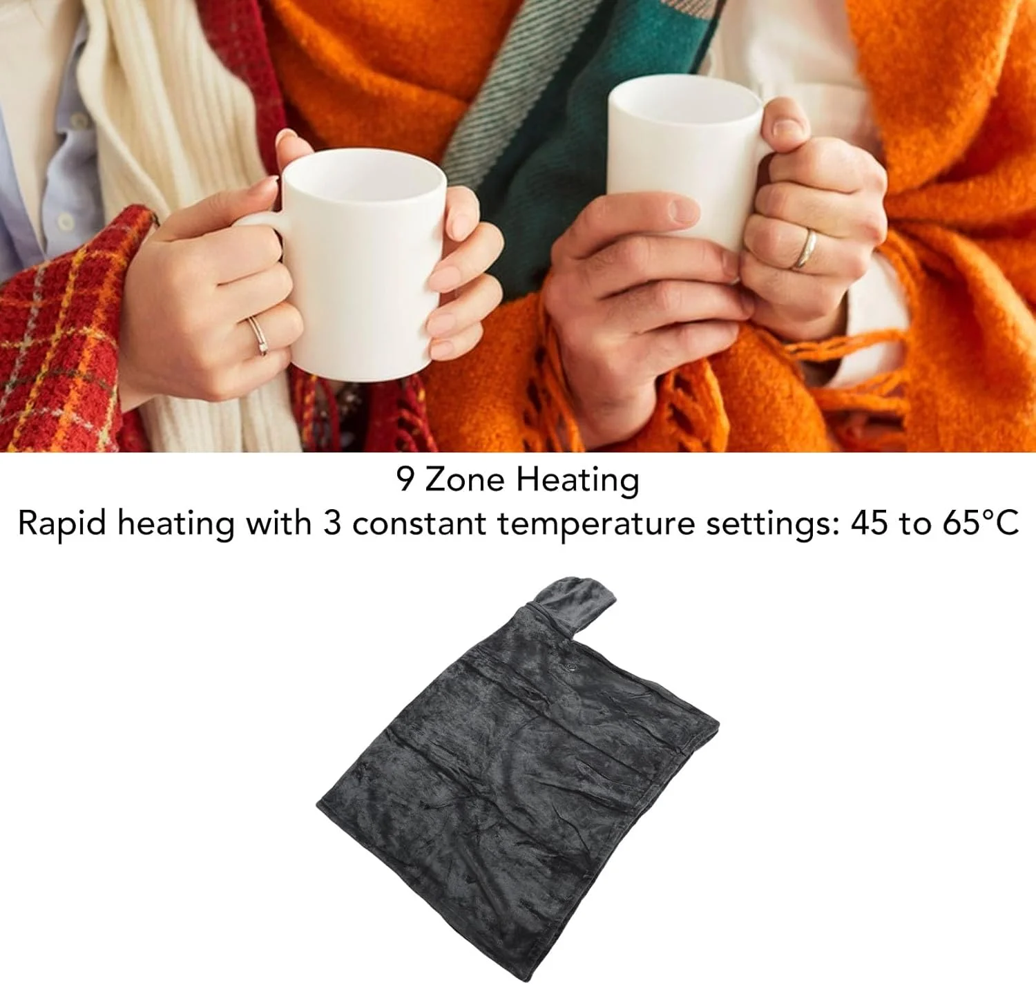 شال پتو گرمایشی قابل حمل، 150x85 سانتی متر، شال گرمایشی الکتریکی پوشیدنی با 3 تنظیمات حرارتی و پارچه ضد آب، برای زنان مردان مسافرت کمپینگ دفتر خانه