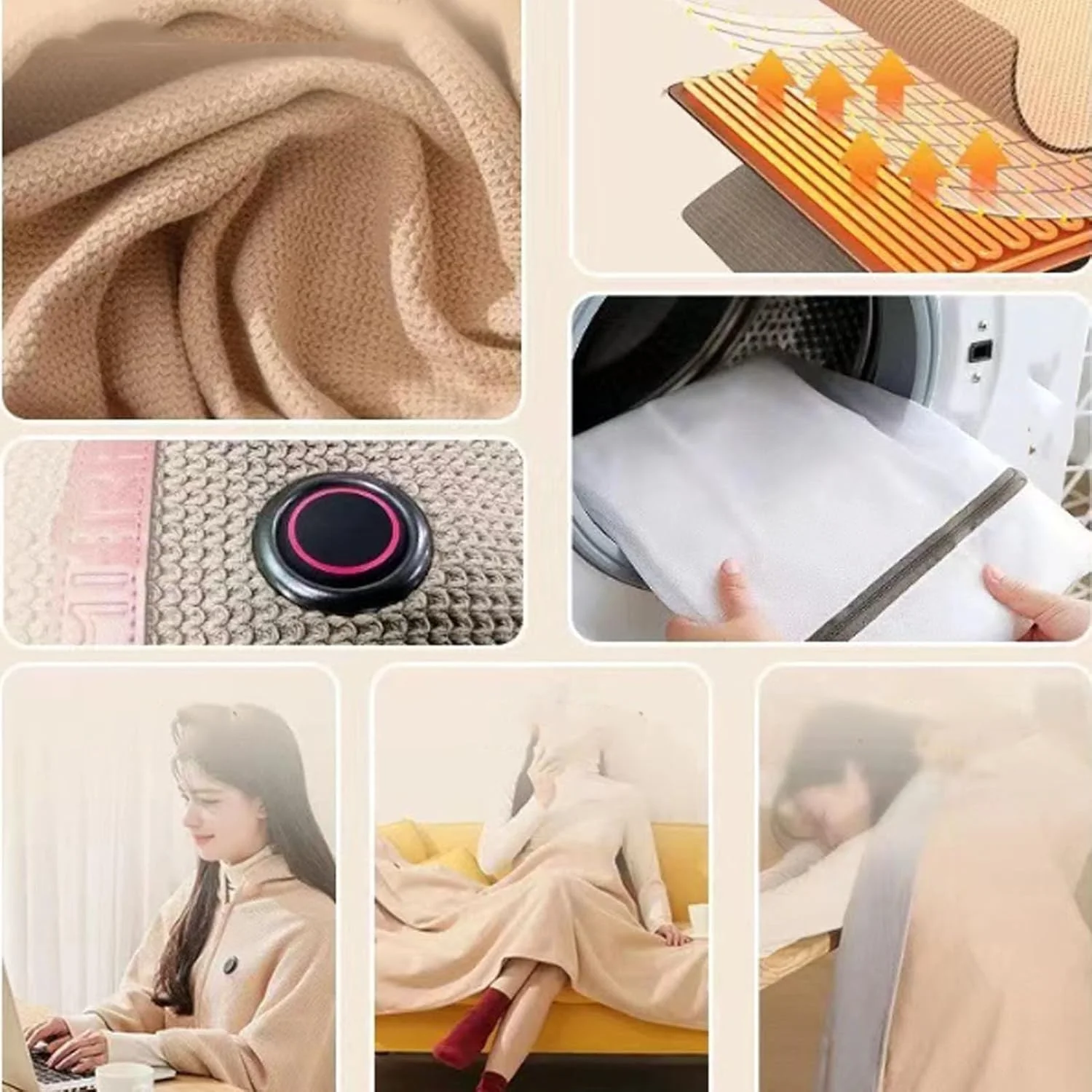 شال گرمایشی قابل حمل، پتوی برقی با قابلیت تنظیم دما و گرم شدن سریع در 15 ثانیه، برای استفاده بانوان در داخل خانه، بیرون از خانه، اداره، کمپینگ و مسافرت