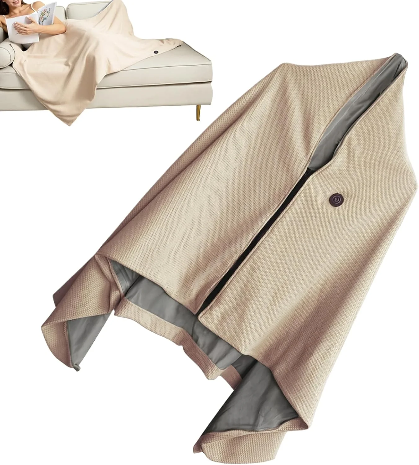 شال گرمایشی بی‌سیم | شال حرارتی برقی 3 حالته با زیپ، پتوی برقی نرم | برای کمپینگ، دفتر کار، مسافرت، اتاق خواب، خودرو، اتاق نشیمن، منزل، شب
