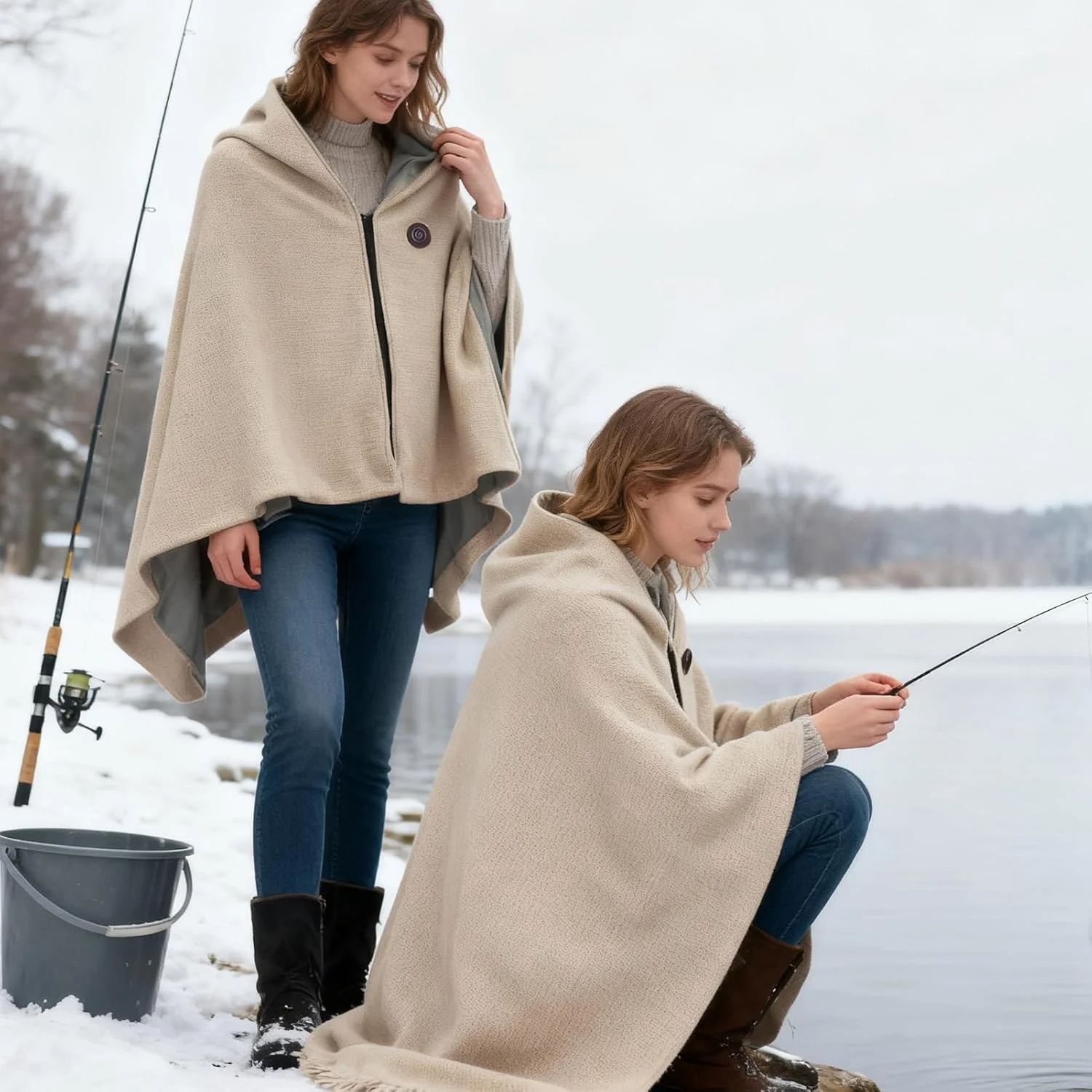 شال گرمایشی بدون سیم | شال گرم USB زیپ‌دار با 3 سطح، پتوی برقی نرم | برای کمپینگ، مسافرت در فضای باز، اتاق خواب، ماشین، اتاق نشیمن، خانه، شب