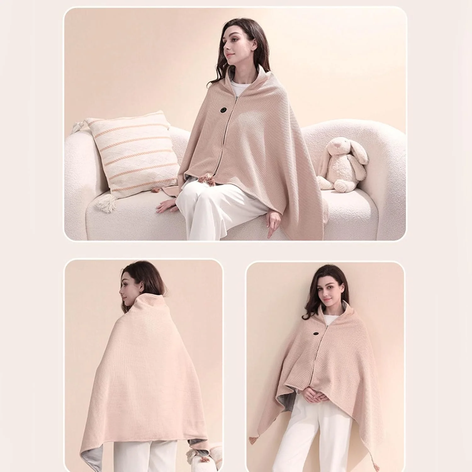 پتوی گرمایشی USB شیکریس، آستر وافل، 3 سطح دما، 9 ناحیه گرمایشی، شیک و کارآمد برای تماشای فیلم در خانه، گرم کننده زانو، زردآلویی