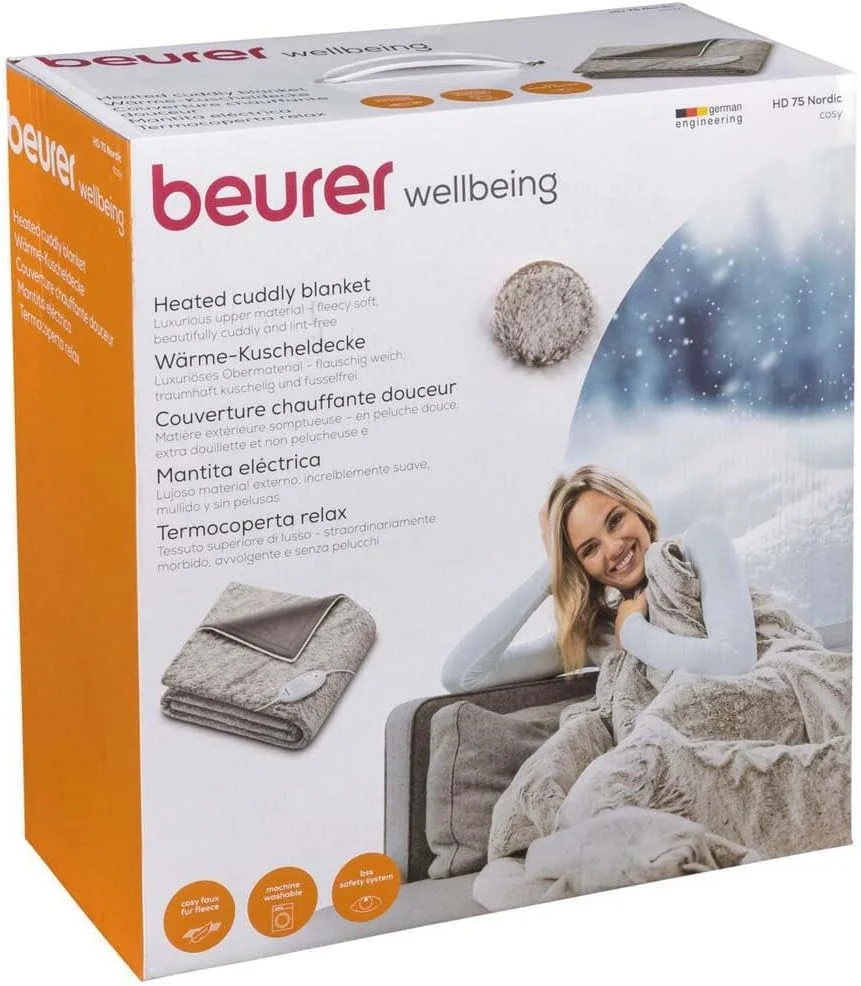 پتو برقی بورر مدل HD 75 Nordic، پتوی گرمایشی نرم و لطیف با ظاهر خز، 6 سطح دما، قابل شستشو در ماشین لباسشویی، با خاموشی خودکار، بژ/قهوه ای، 180 × 130 سانتی متر پتو برقی بورر مدل HD 75 Nordic، پتوی گرمایشی نرم و لطیف با ظاهر خز، 6 سطح دما، قابل شستشو در ماشین لباسشویی، با خاموشی خودکار، بژ/قهوه ای، 180 × 130 سانتی متر