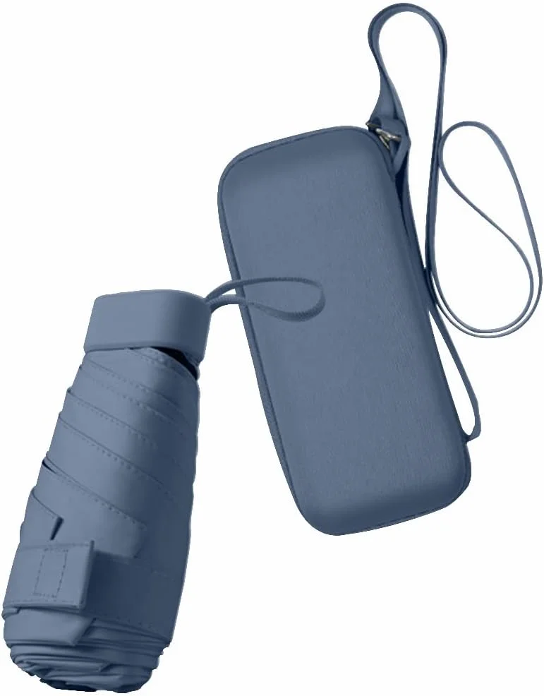 چتر آفتابی مسافرتی کوچک برای کیف با محفظه، چتر جمع و جور کوچک محافظت در برابر اشعه ماوراء بنفش، چتر سبک وزن قابل حمل ضد باد برای زنان مردان کودکان (آبی)