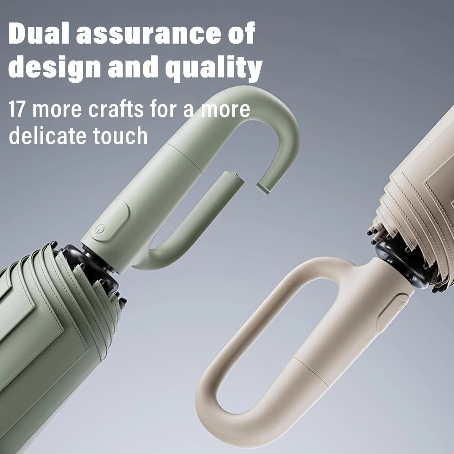 چتر تاشو قابل حمل با سگک حلقه ای برای باران و آفتاب، نوار ایمنی بازتابنده، چتر تمام اتوماتیک با سگک حلقه ای، قابل حمل برای مسافرت (بژ)