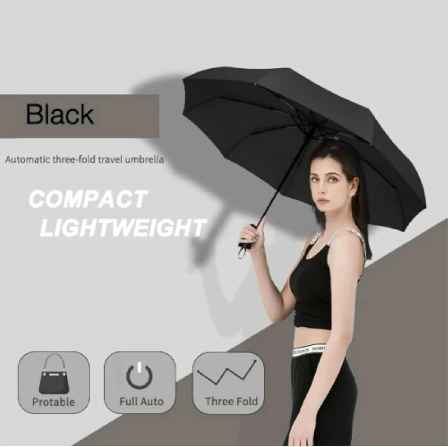 چتر مسافرتی مقاوم در برابر باد (فشرده، عالی و زیبا)، چتر بارانی تاشو اتوماتیک، سبک و بادوام، دسته با کیفیت ممتاز، مناسب برای خودرو و کوله پشتی - 8 پره | مشکی چتر مسافرتی مقاوم در برابر باد (فشرده، عالی و زیبا)، چتر بارانی تاشو اتوماتیک، سبک و بادوام، دسته با کیفیت ممتاز، مناسب برای خودرو و کوله پشتی - 8 پره | مشکی