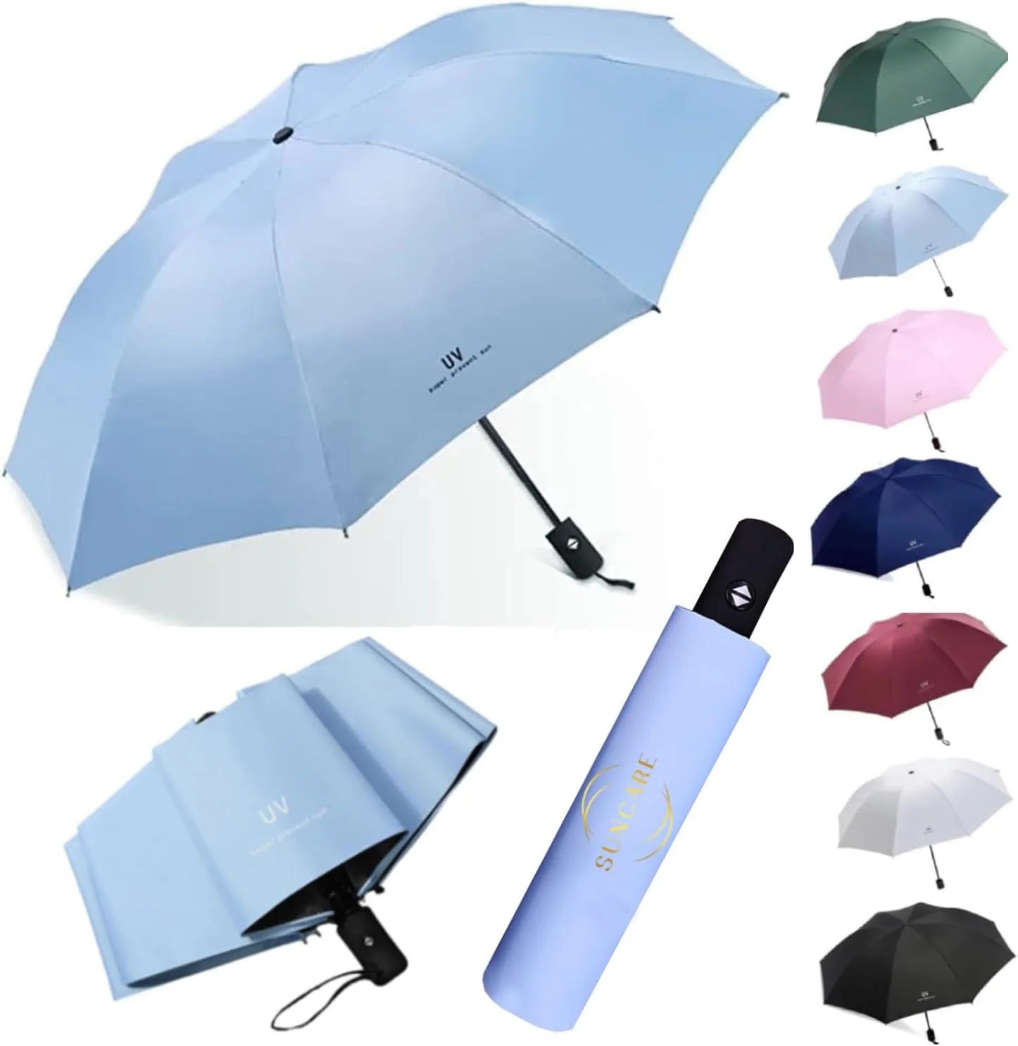 چتر محافظت در برابر آفتاب و باران با پوشش UV – چتر تاشو اتوماتیک ضد باد مناسب سفر برای محافظت در برابر آفتاب و باران، چتر مناسب تمام فصول برای کودکان و بزرگسالان