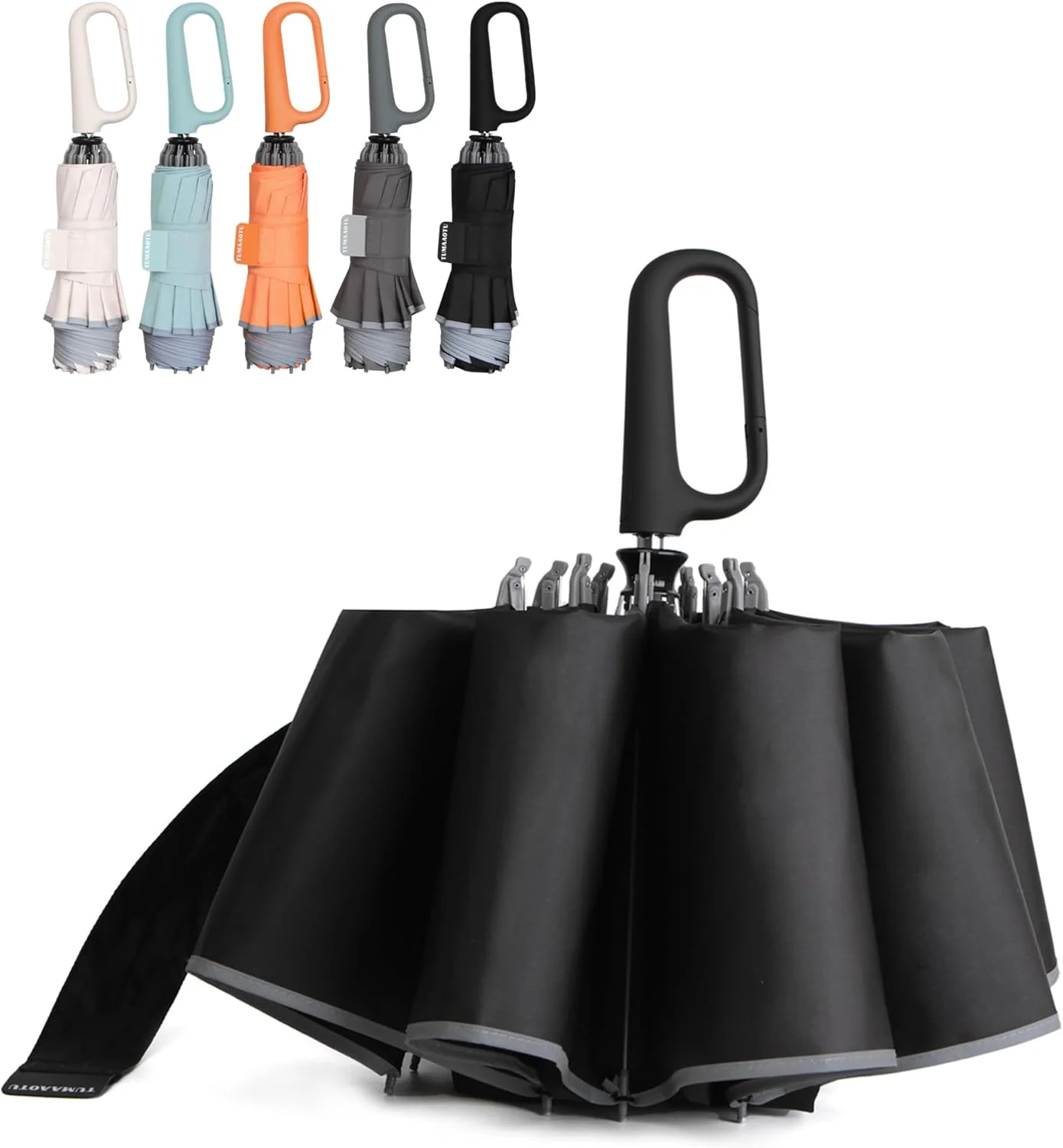 چتر وارونه با دسته کارابین، چتر ضد باد برای باران، چتر تاشو معکوس قابل حمل 46 اینچی، چتر خودرو برای زنان و مردان، 10 پره